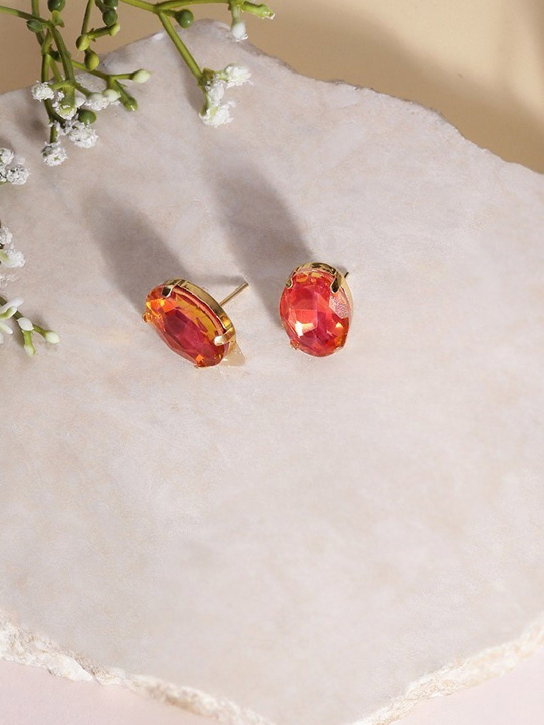 MANSIYAORANGE Gold-Plated Crystals Studded Korean Oval Shaped Studs