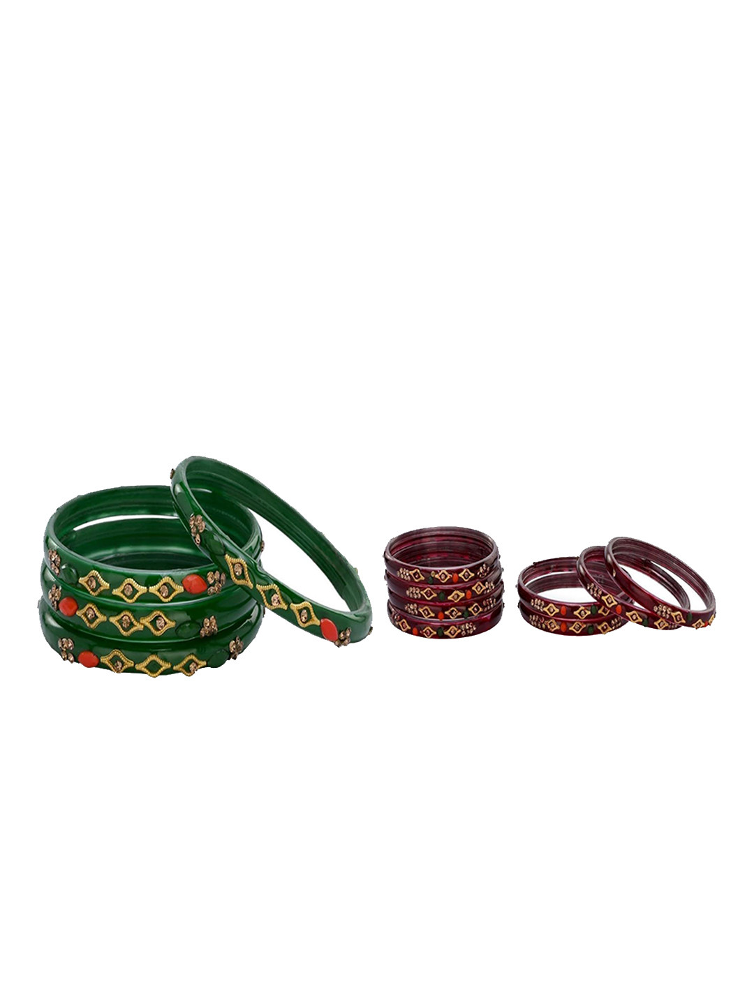 SOMIL Combo of 2 Maroon & Green Colored Ethnic Handcrafted Traditional Bangles