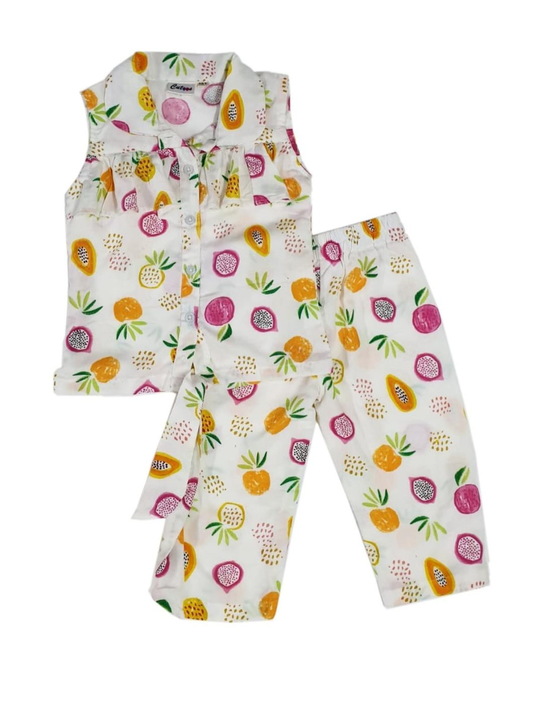 Cutoos Girls Fruit Printed Knotted Top Cotton Cord Set