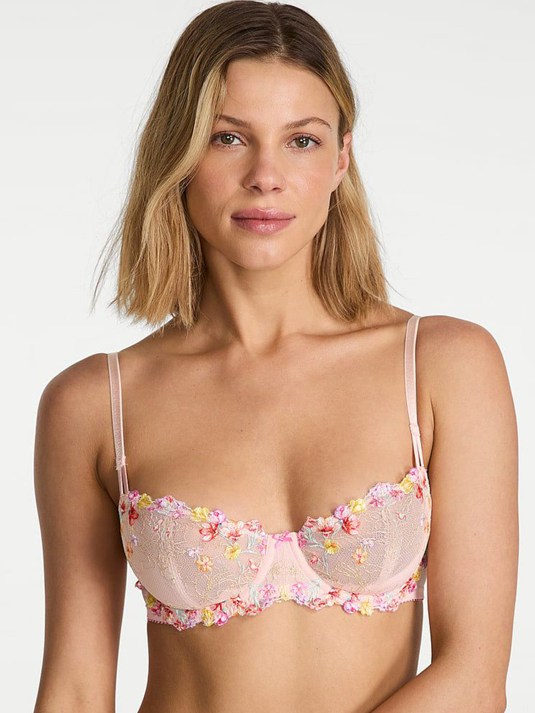 Victoria's Secret Floral Self Design Medium Coverage Underwired Balconette Bra