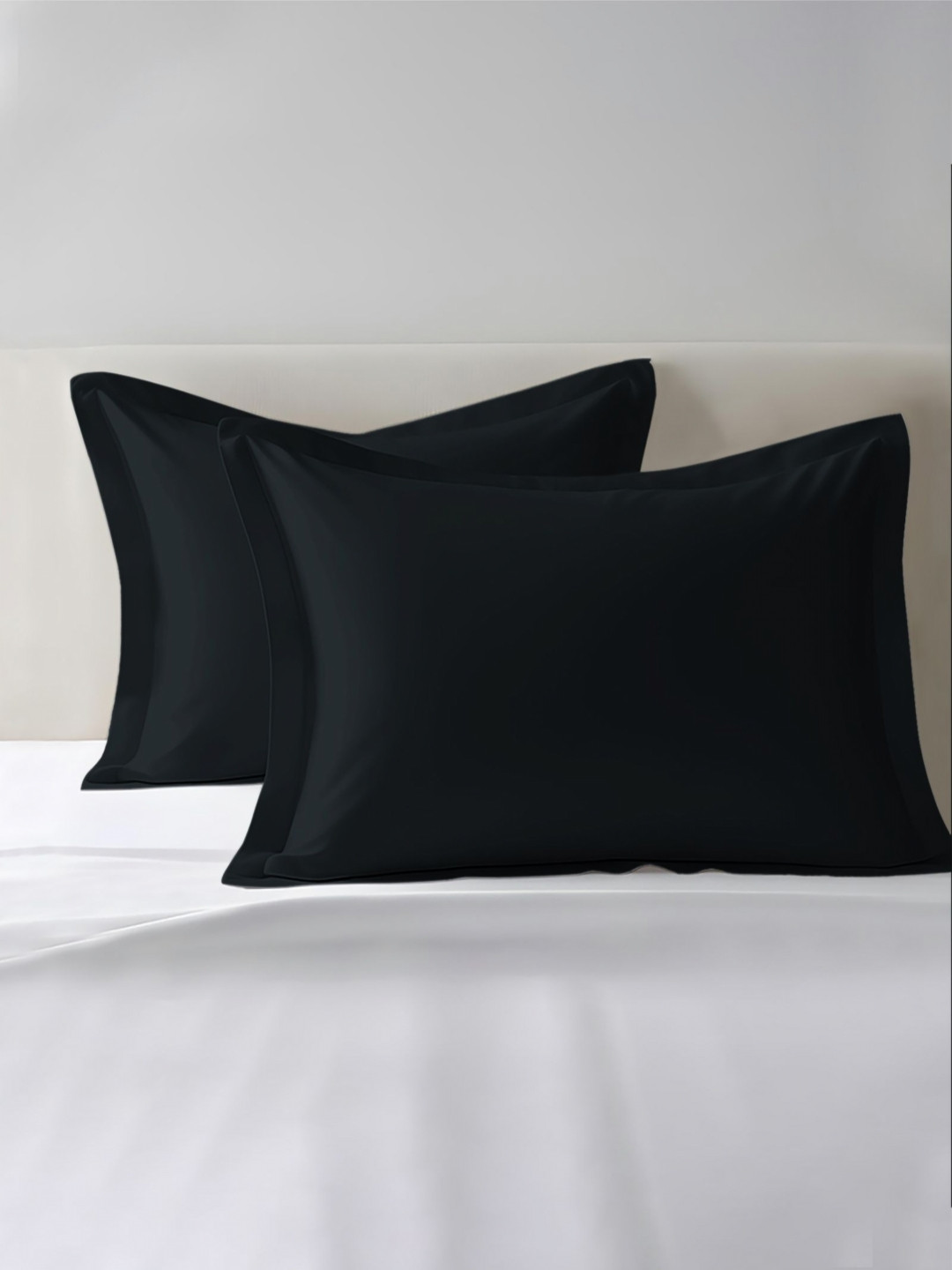 PIZUNA LINENS Black 2 Pieces Pure Cotton 400 TC Rectangle Pillow Covers