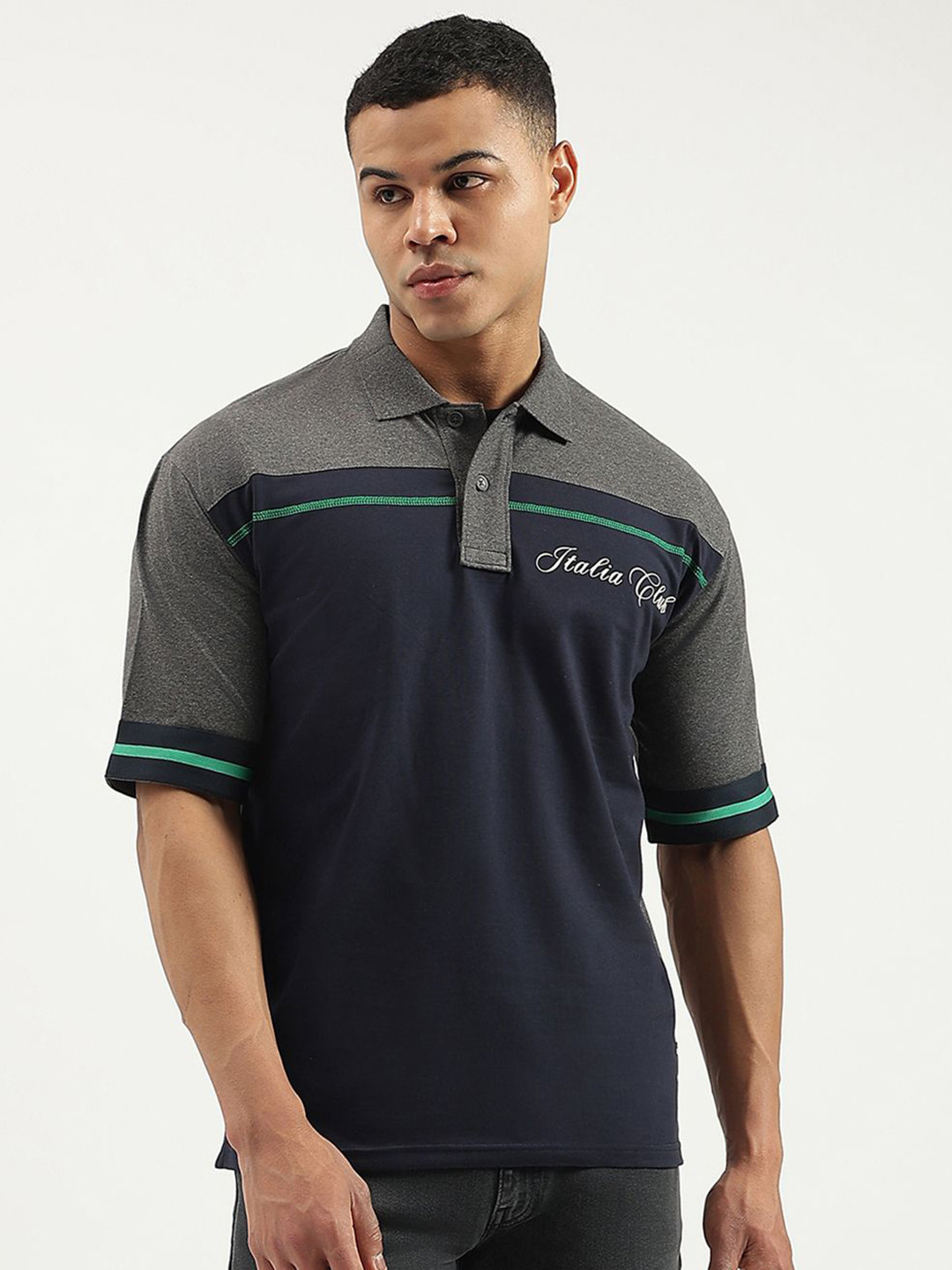 United Colors of Benetton Men Typography Printed Polo Collar Cotton Oversized T-shirt