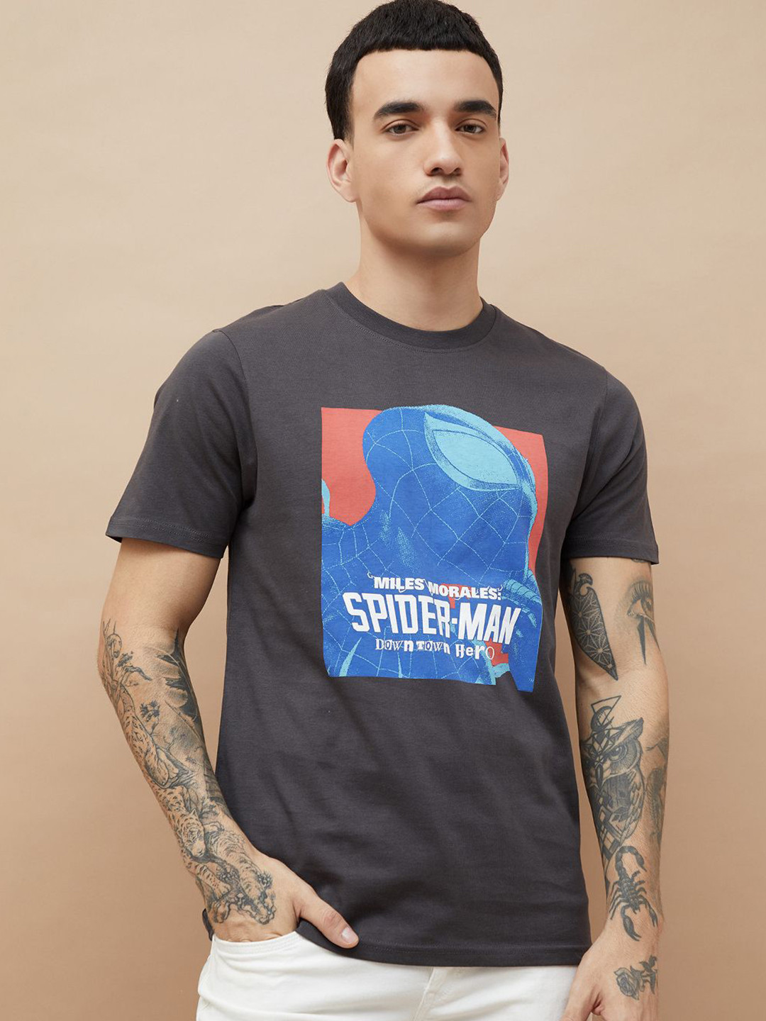 Fame Forever by Lifestyle Men Spider-Man Graphic Printed Round Neck Cotton T-shirt