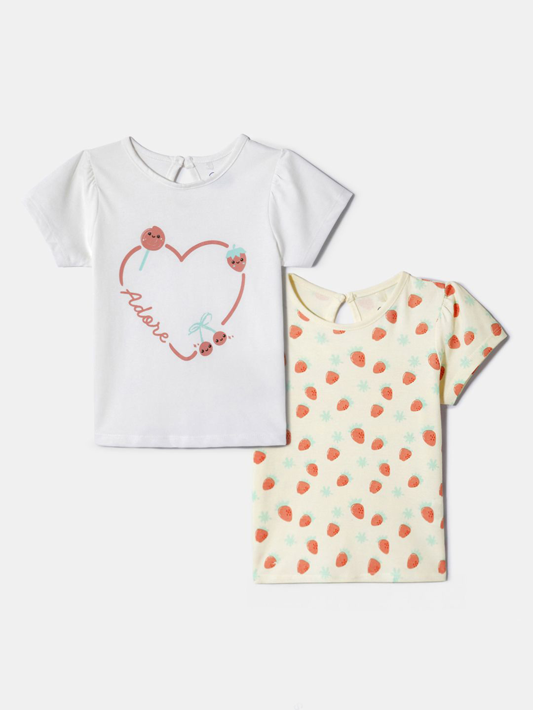 Nauti Nati Girls Cotton Pack of 2 Yellow and White Printed Tops