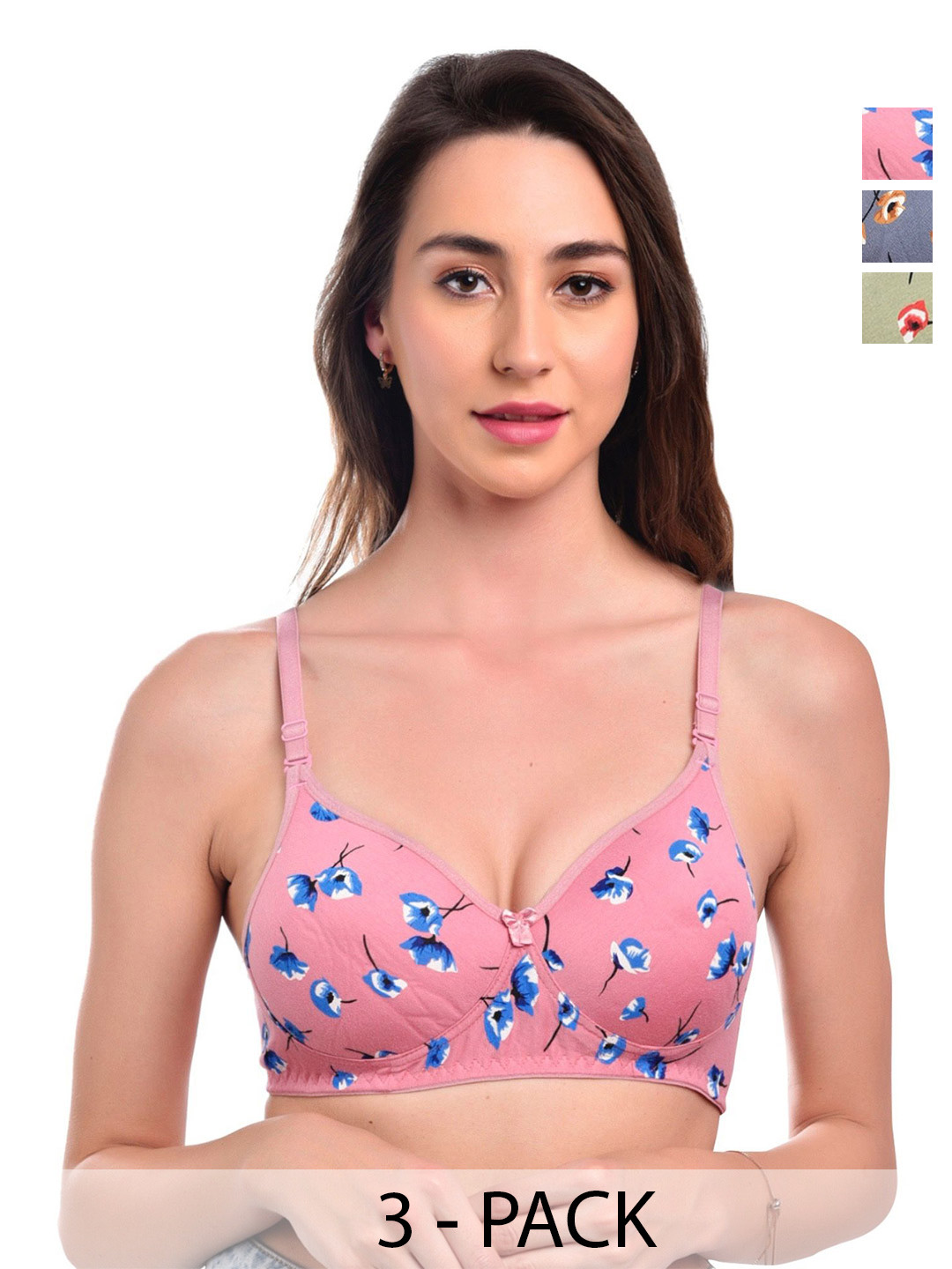 FANMADE Women Pack Of 3 Medium Coverage Lightly Padded Cotton T-Shirt Bra