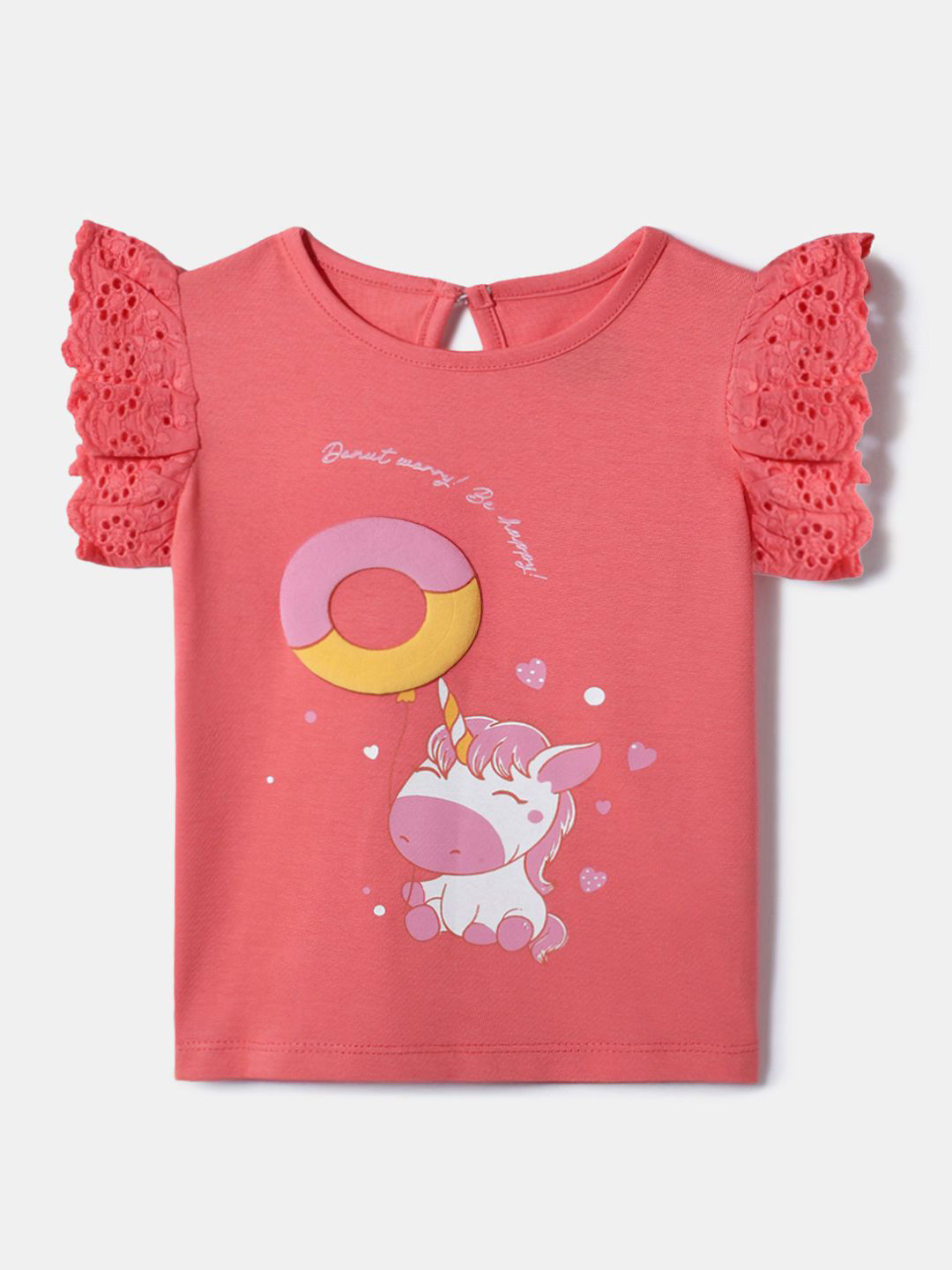 Nauti Nati Pink Donut Puff Print Top for Girls