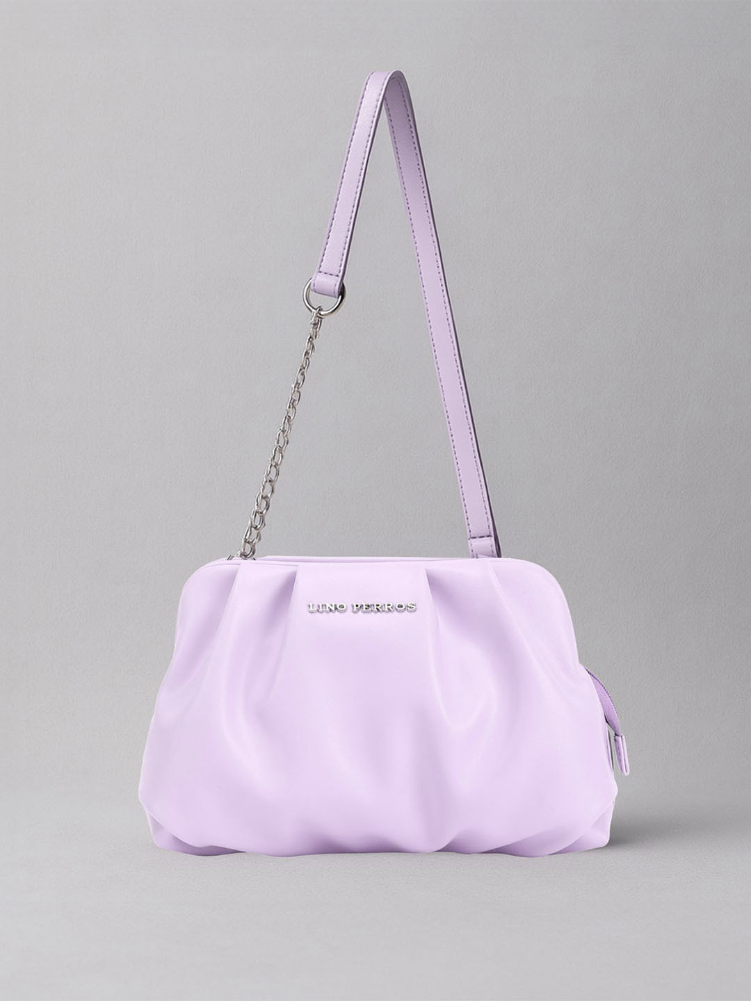 Lino Perros Lavender Solid Ruched Structured Shoulder Bag