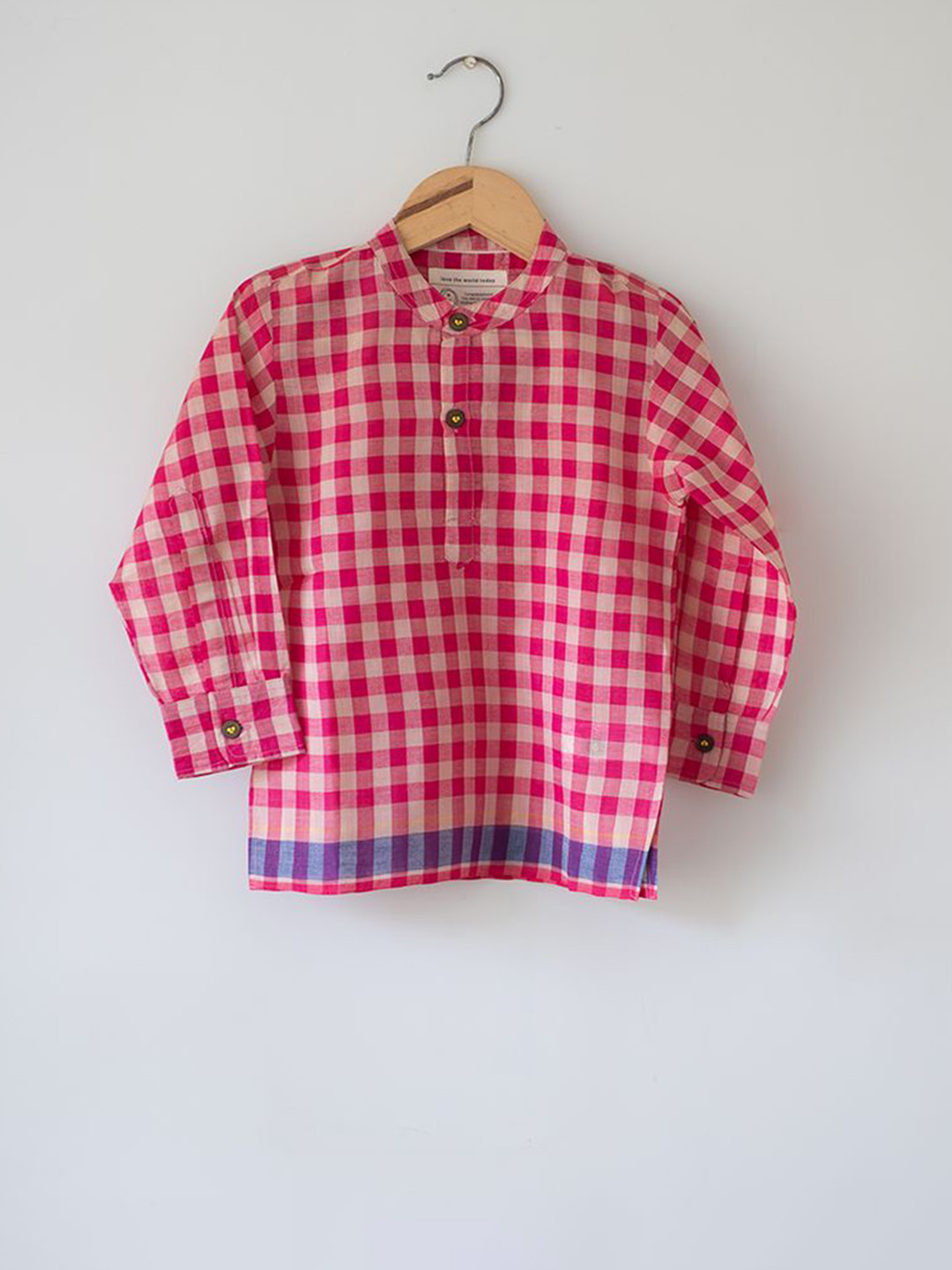 LOVE THE WORLD TODAY Boys Candy Cloud Handwoven Cotton Pink Silk Kurta Shirt