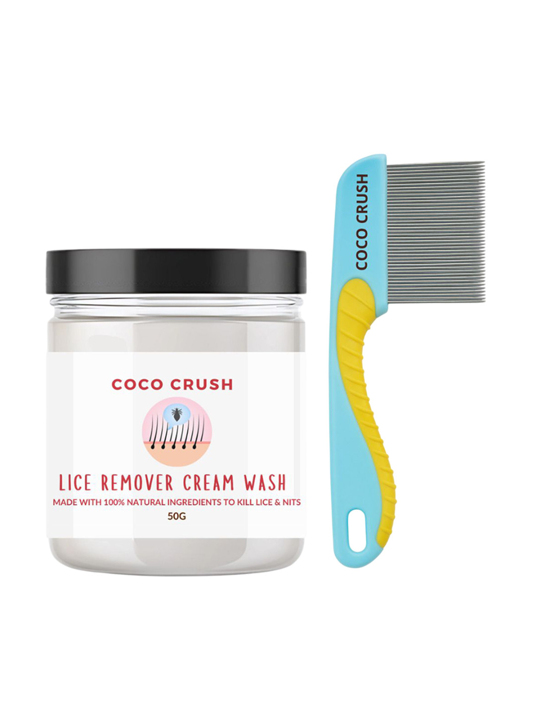 Coco Crush 100% Natural Lice Cream Wash - 50 g & Handle Comb