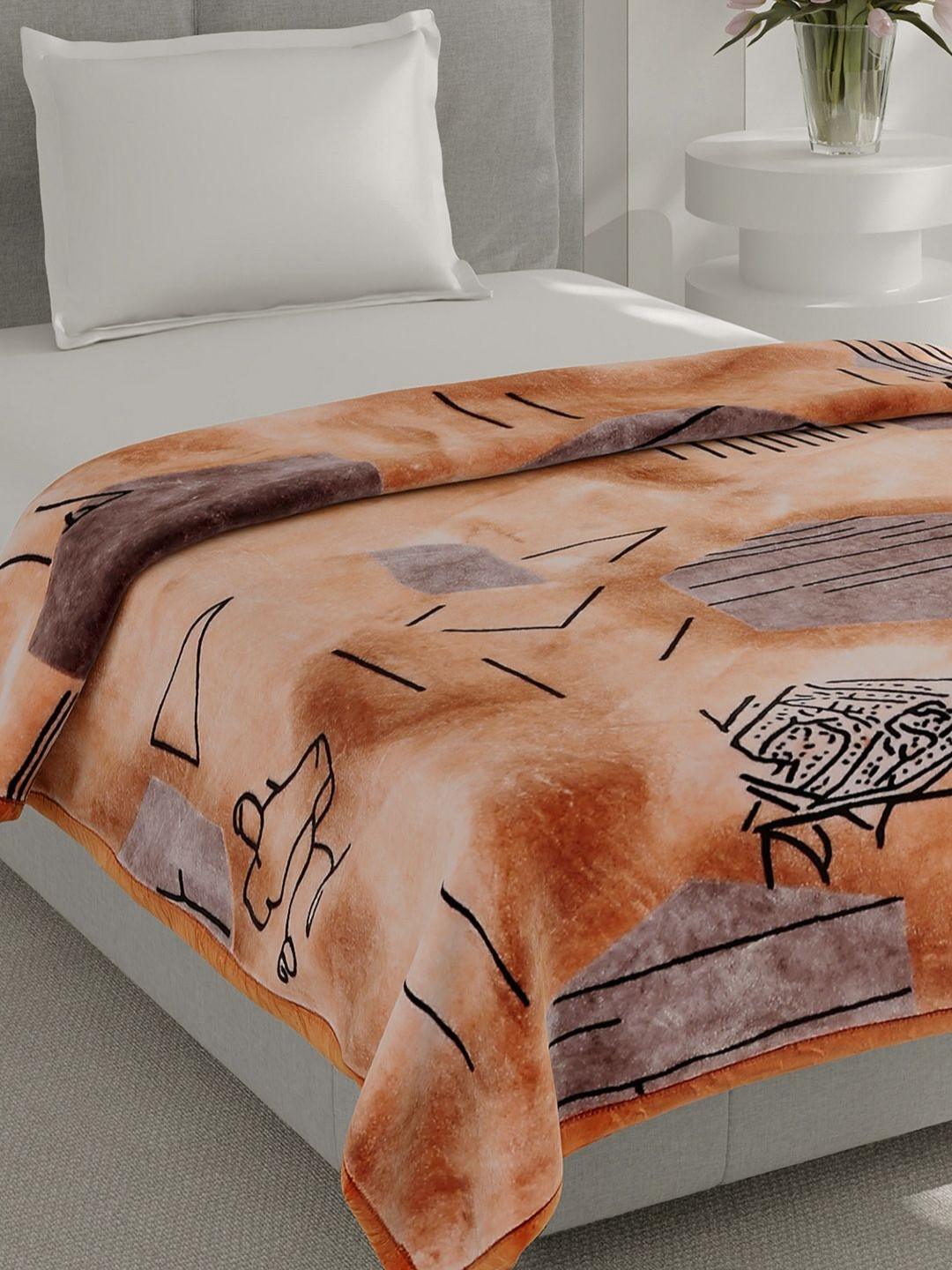 Monte Carlo Camel Brown & Black Heavy Winter Single Bed Blanket 625 GSM