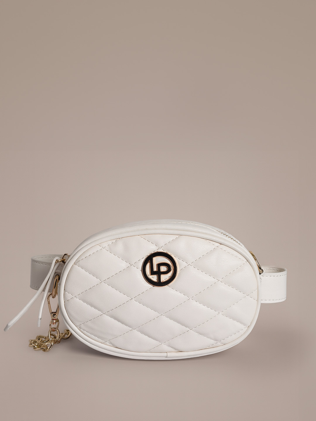 Lino Perros Women White Quilted Sling Bag Cum Fanny Pack