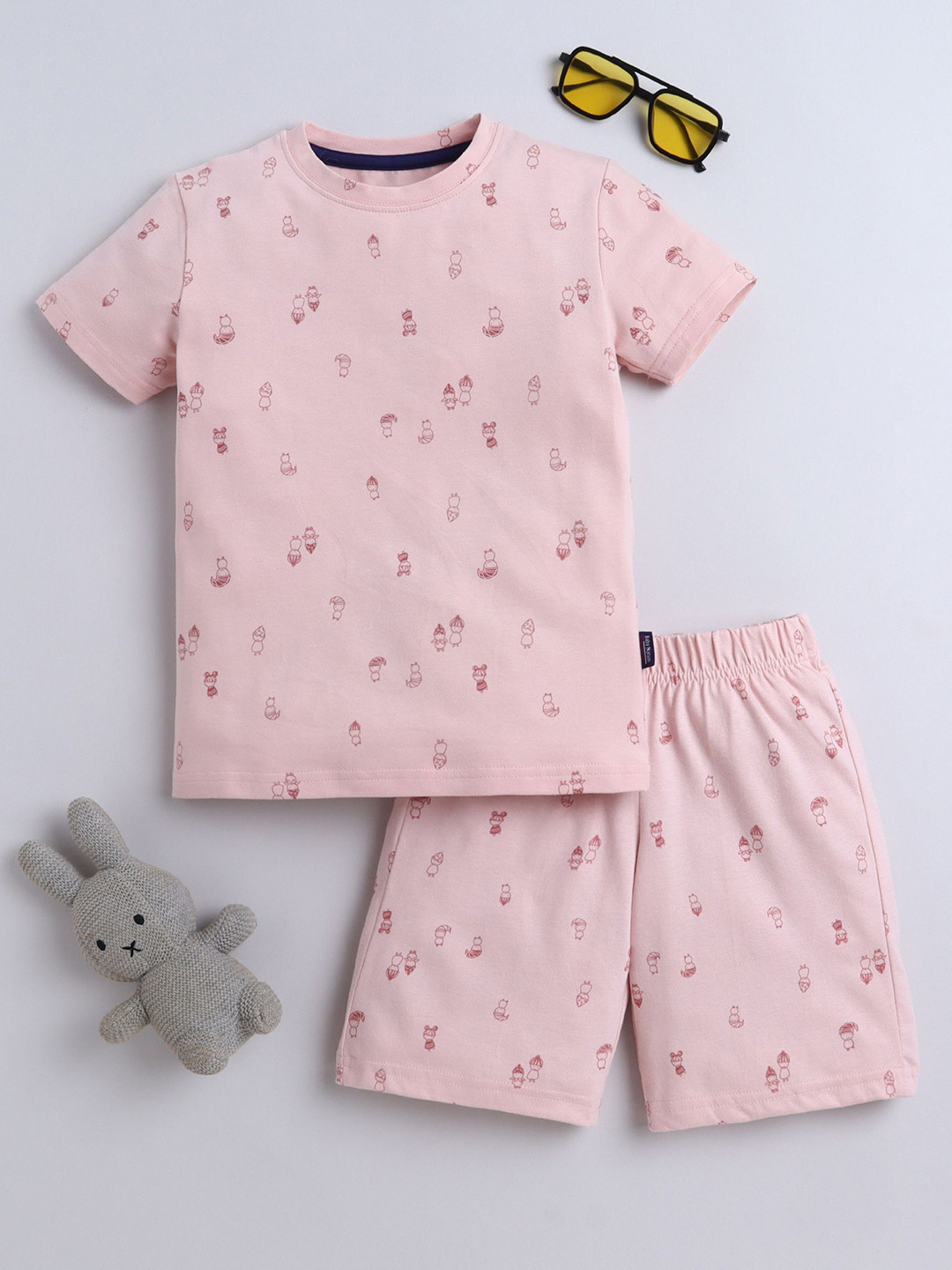 Baby Nation Kids Conversational Printed Round Neck Pure Cotton T-shirt& Shorts Night Suits