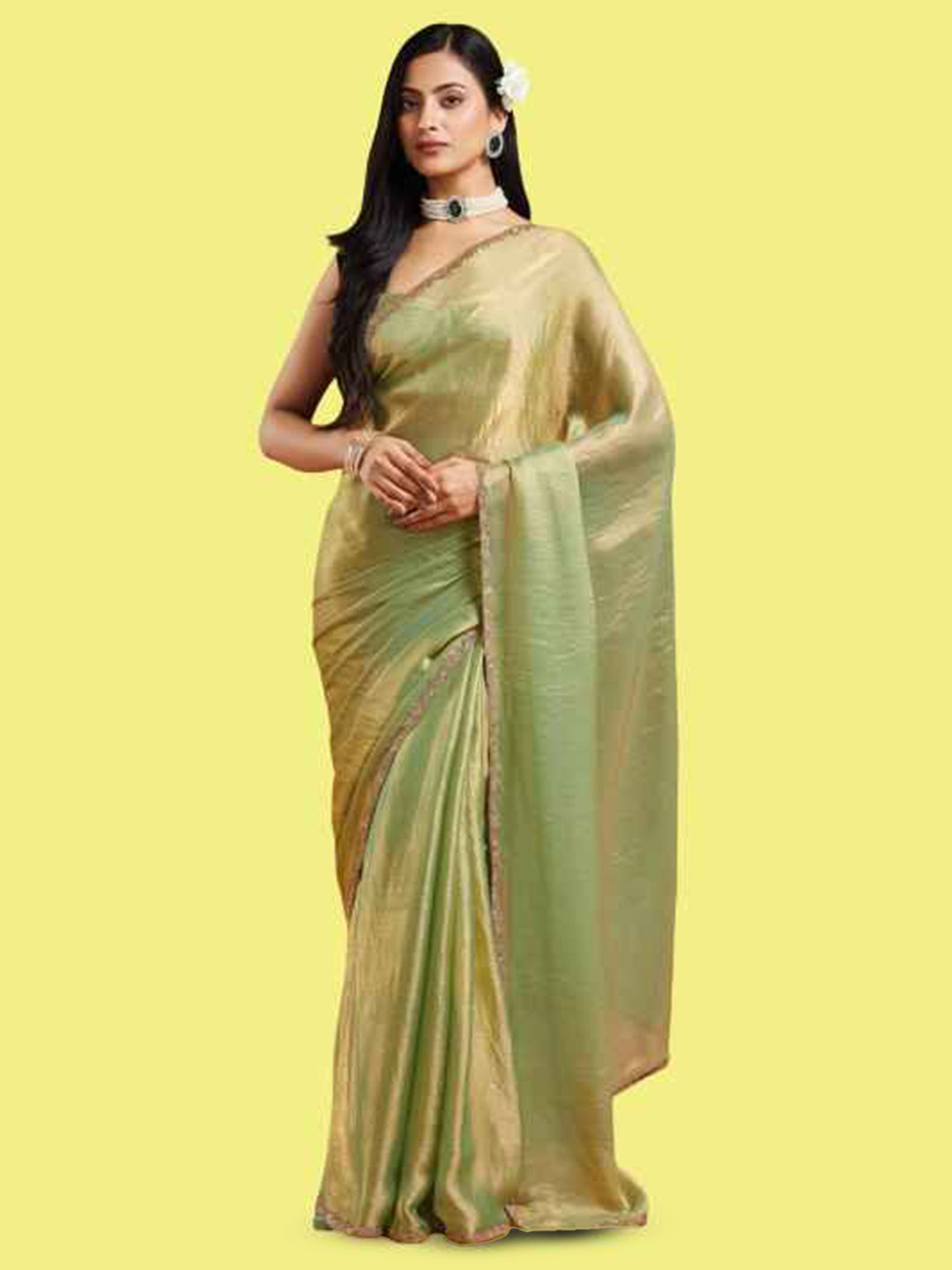 LOROFY Embellished Beads and Stones Saree