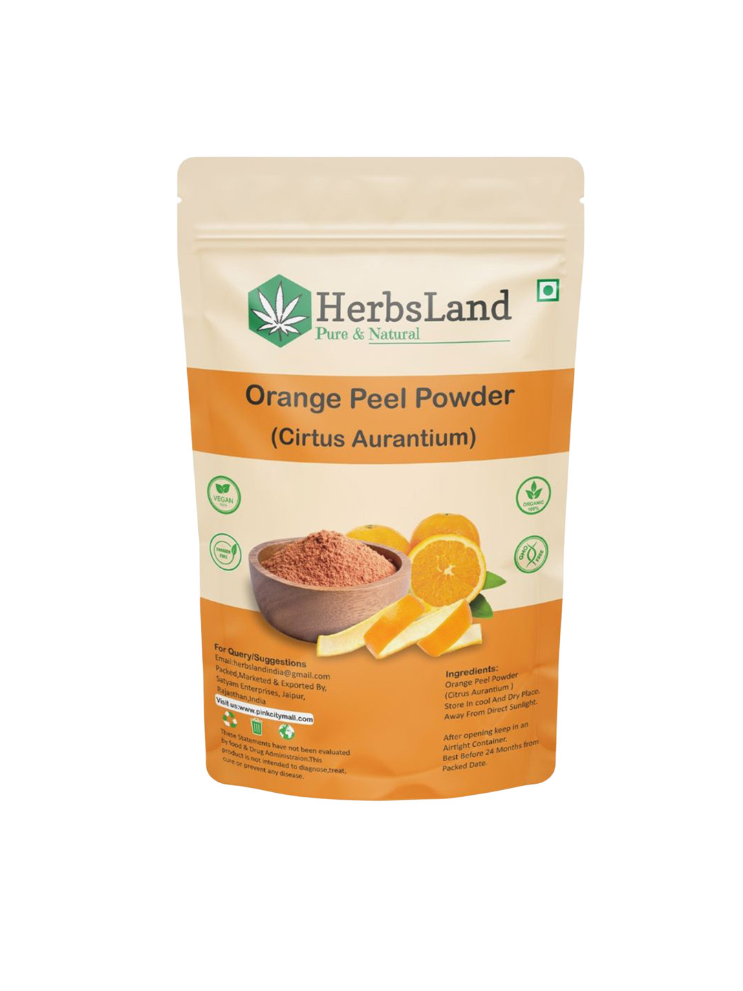 HerbsLand Natural Orange Peel Powder For Hydration - 200 g