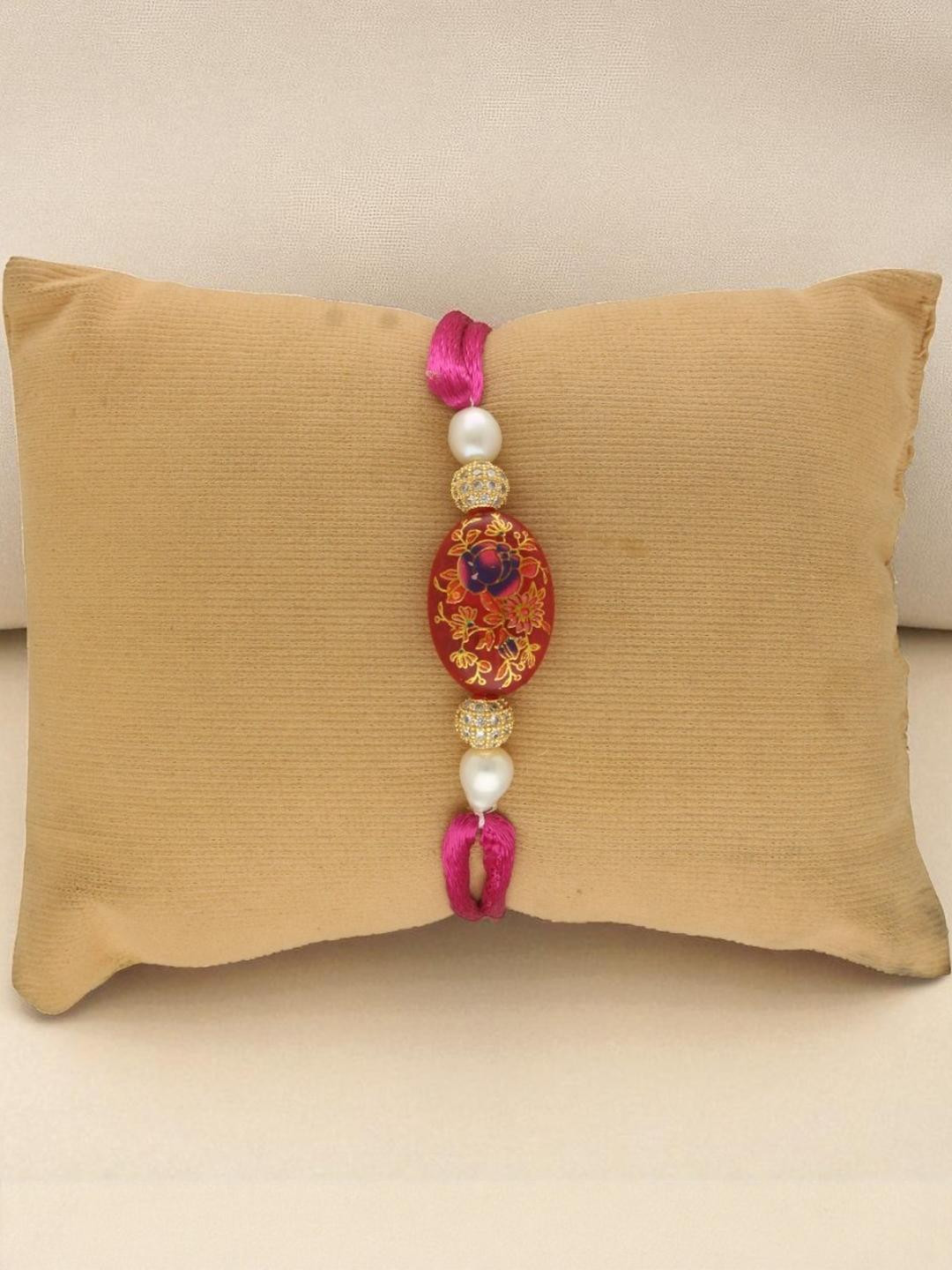 Sri Jagdamba Pearls Dealer Men Pink Pearls Rakhi