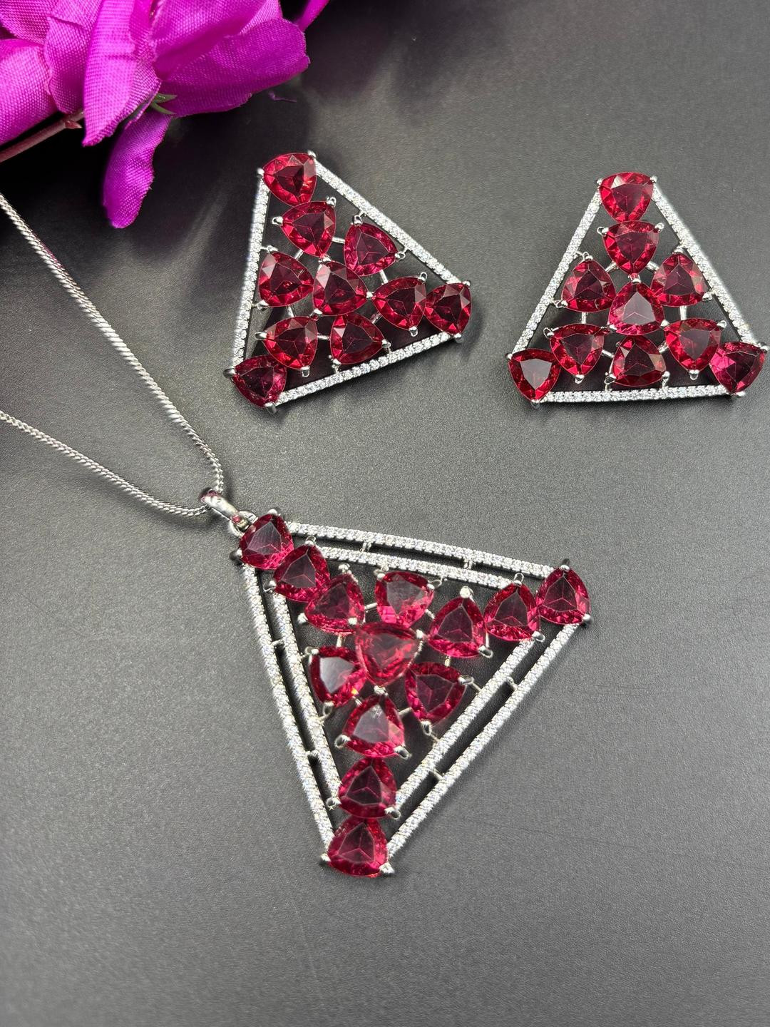 Dilkash Designs Silver German Silver Artificial Stones Pendant