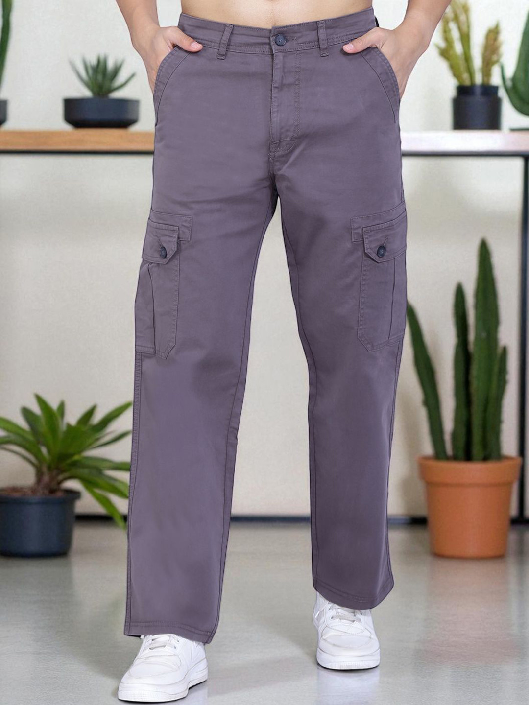 AWACK Men Eton Boy Relaxed Fit High-Rise Stretchable Cargo Jeans