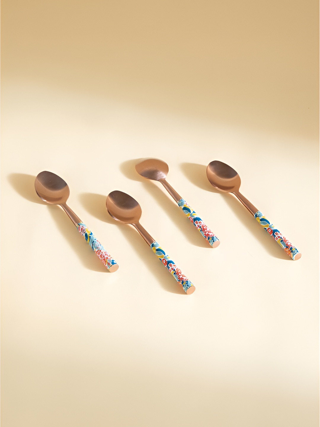 FREEDOM TREE Para Para Rose Gold & Blue 4 Pieces Printed Steel Coffee Spoons