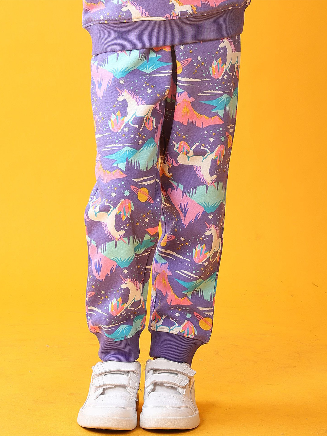 Anthrilo Purple Unicorn Planet Girls Fleece Jogger