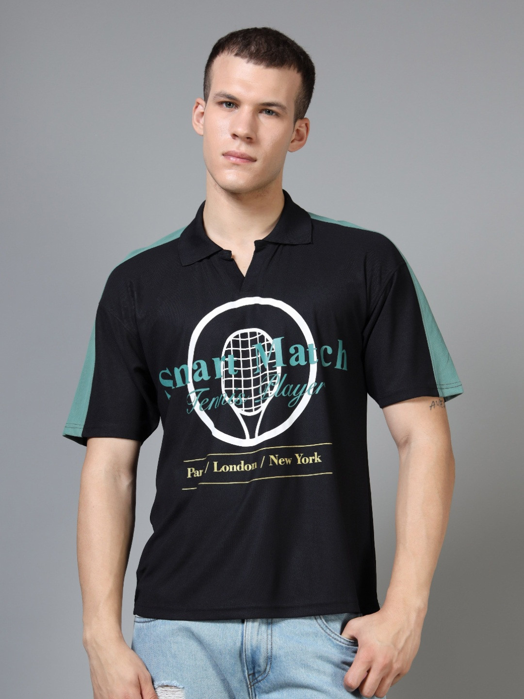 FROSEN FOX Men Typography Printed Polo Collar Relaxed Fit T-shirt