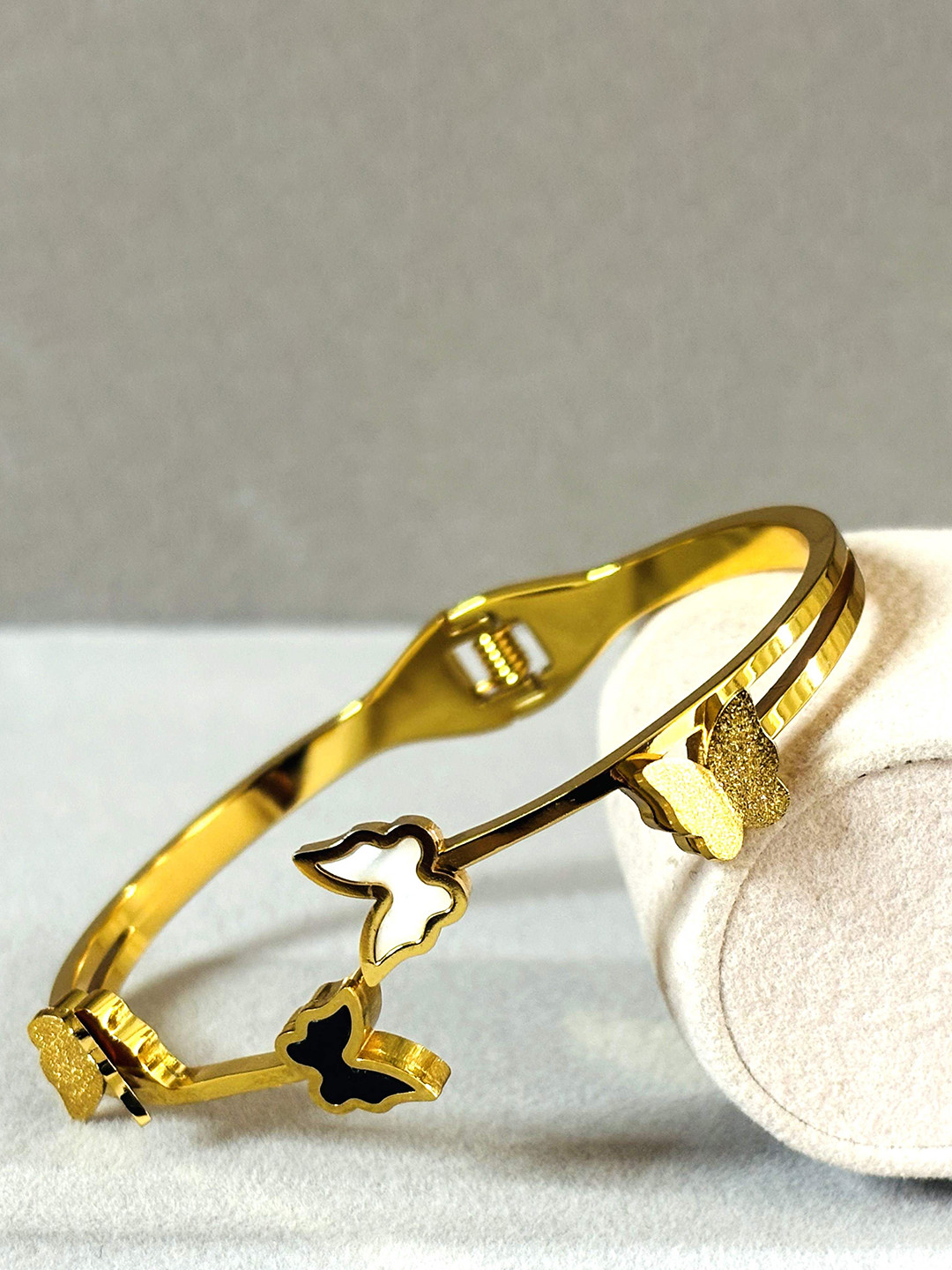 LA FILLE D'OR Gold-Plated Butterfly Enamelled Bangle-Style Bracelet