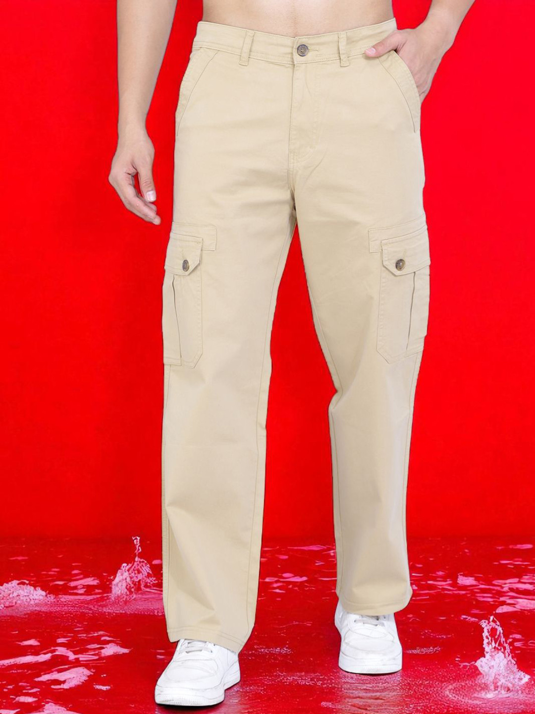 AWACK Men Eton Men Relaxed Fit Mid-Rise Stretchable Cotton Cargo Styles Jeans