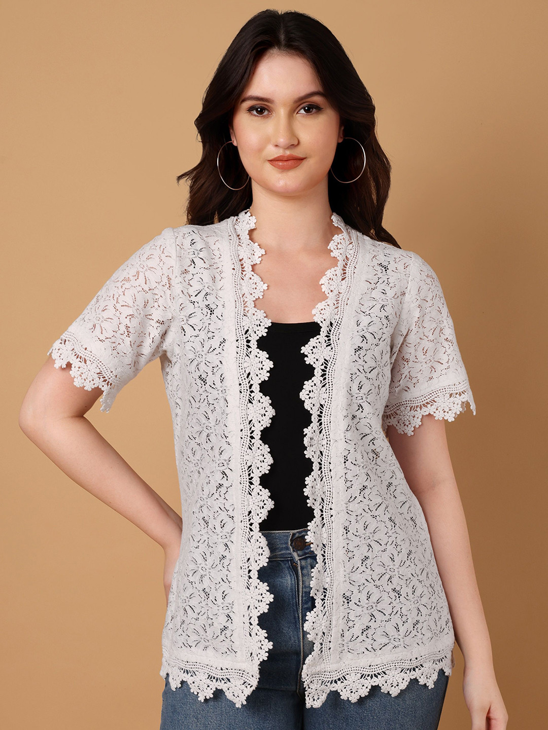 Azira Self-Design Open Front Pure Cotton Shrug