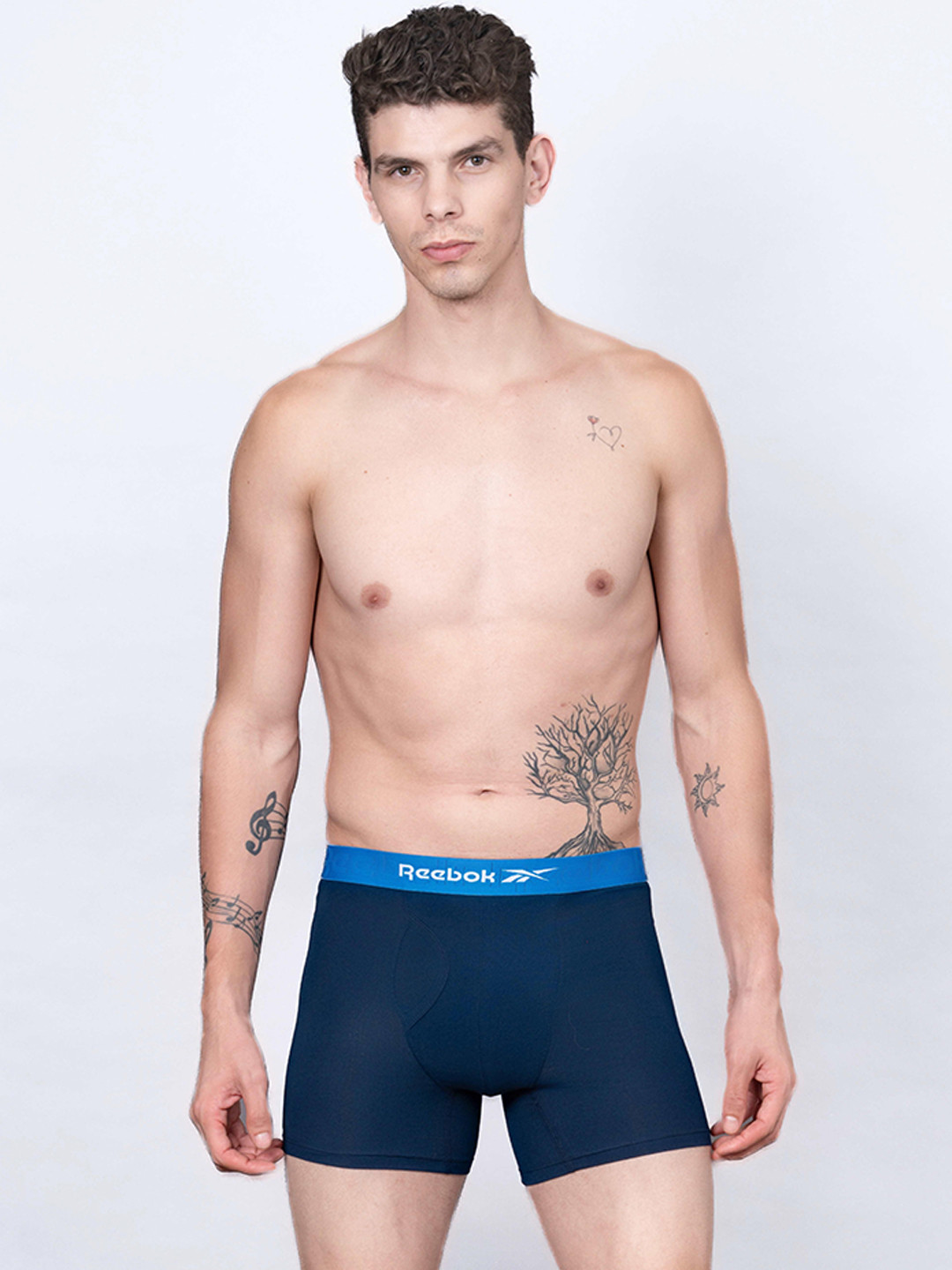 Reebok Men Logo Detail Long Trunks-LJSLTRK01-VNVY