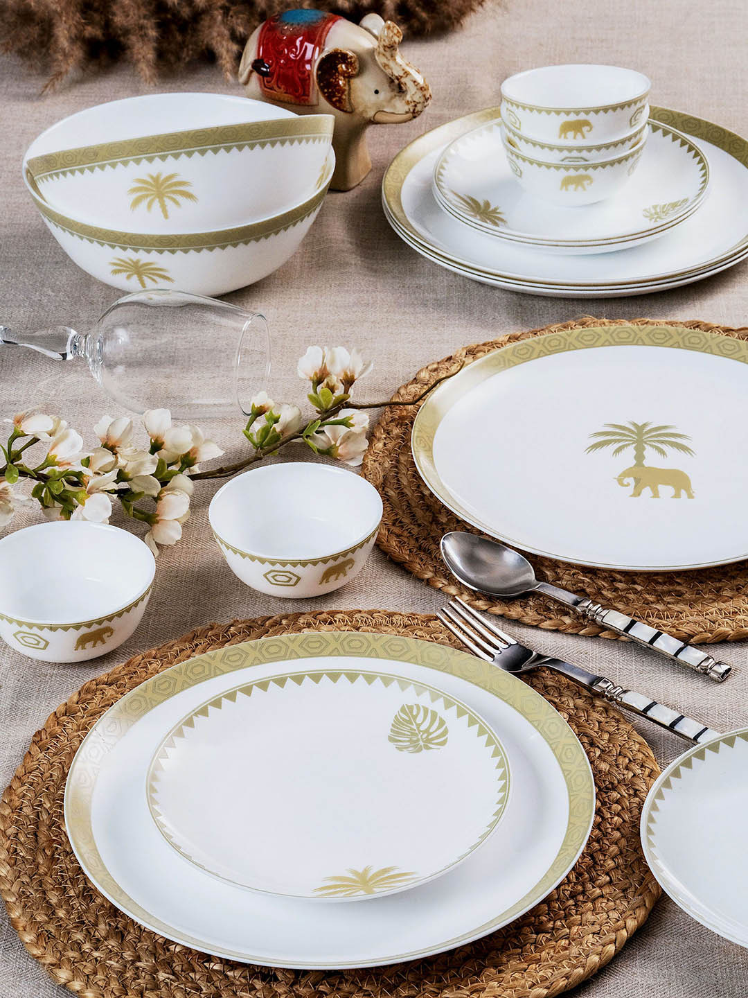 GOODHOMES White & Brown 20 Pieces Opal Glass Dinner