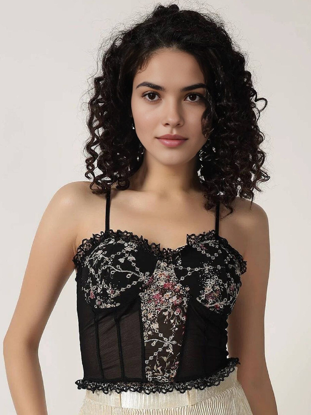 WAVE FASHION Women Embroidered Shoulder Straps Tube Crop Top