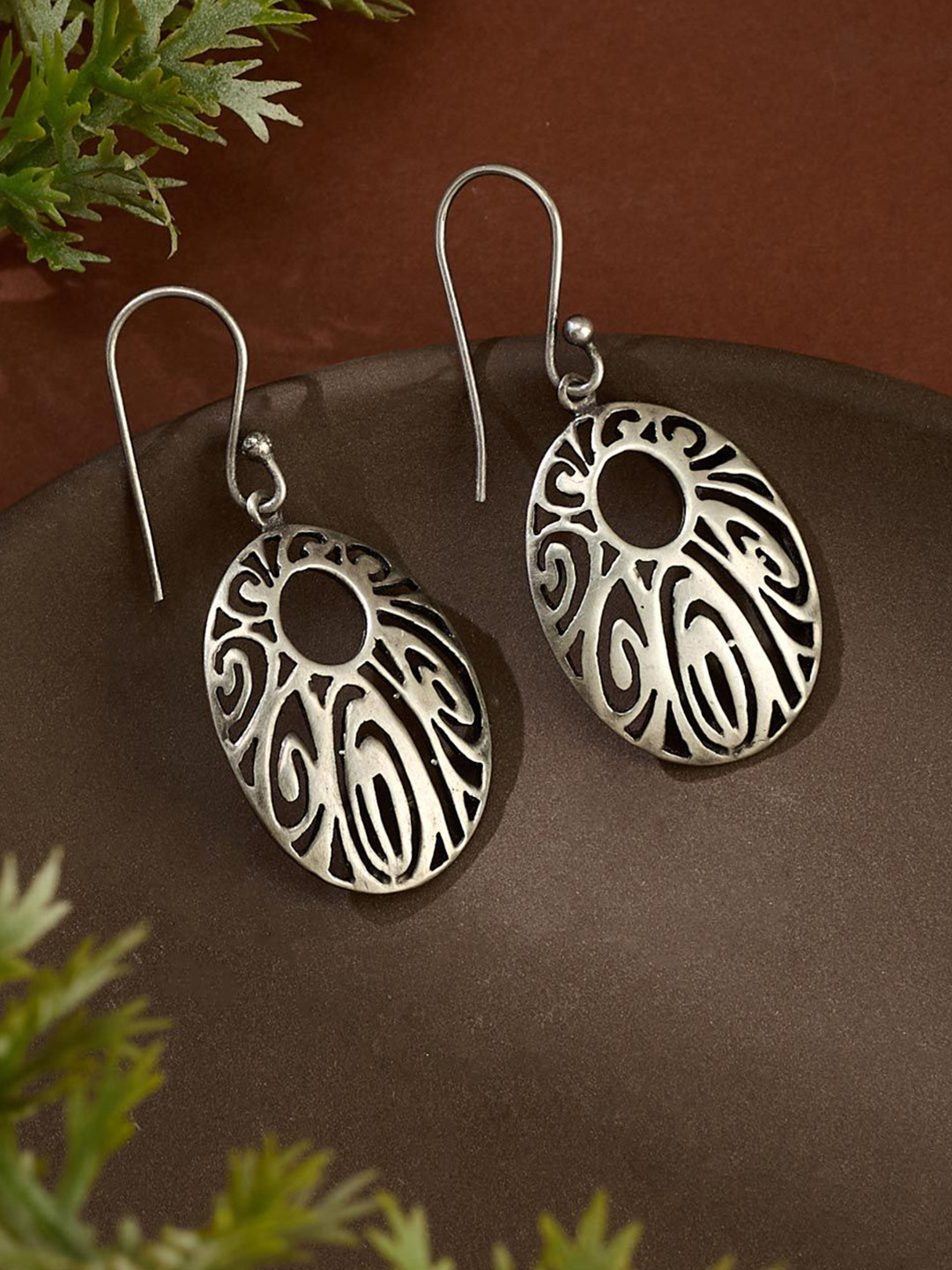 Fabindia Silver Oval Shaped Drop Earrings