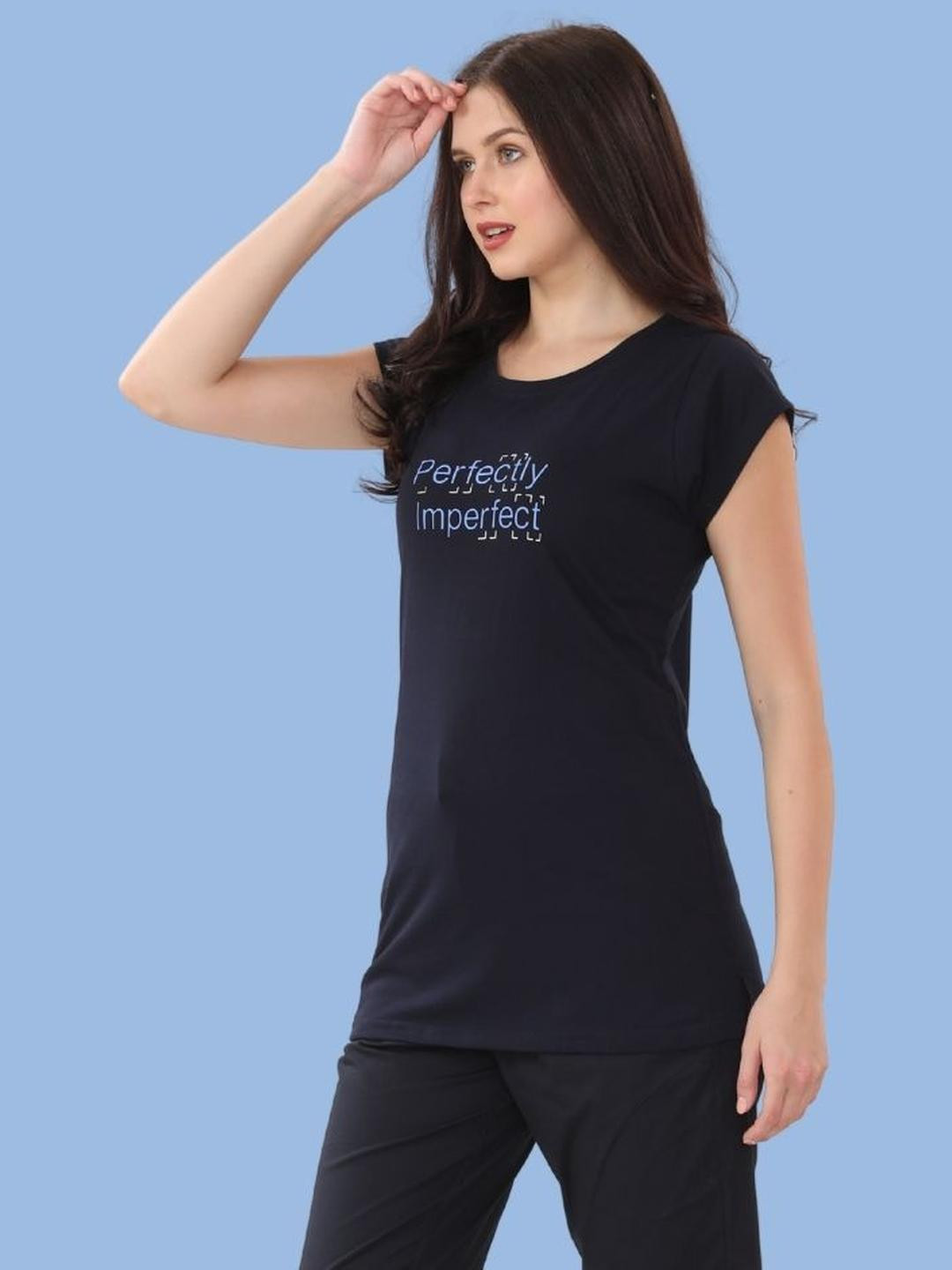 Lango Cotton Blue Printed T-shirt for women