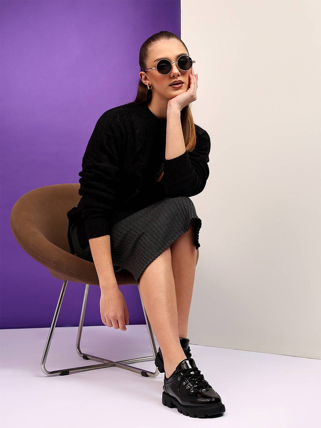 Stylecast X Kotty Women Self Design Trutle Neck Woollen Pullover