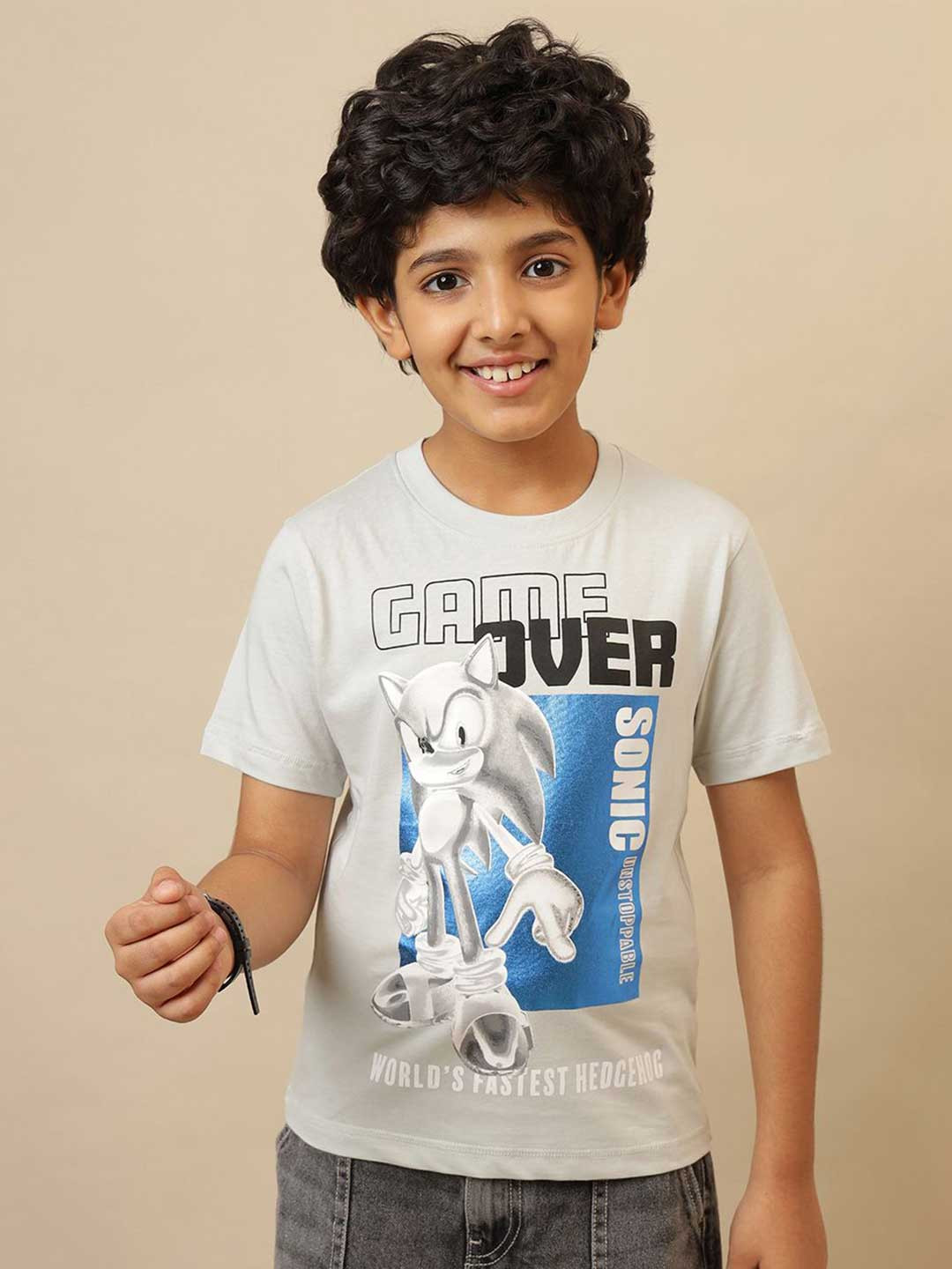 Kids Ville Boys Sonic The Hedgehog Graphic Printed Round Neck Pure Cotton T-shirt