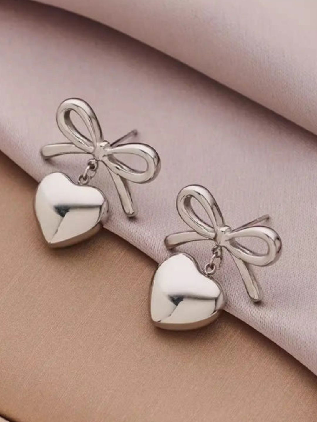 FAB COUTURE Stainless Steel Heartbow Drop Earrings