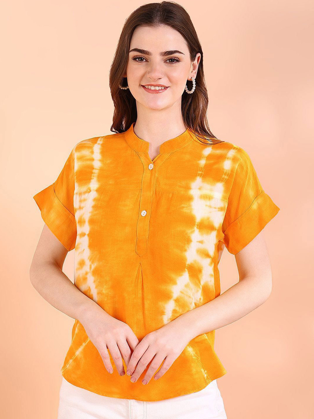 PinkTribe Women Tie and Dye Mandarin Collar Top