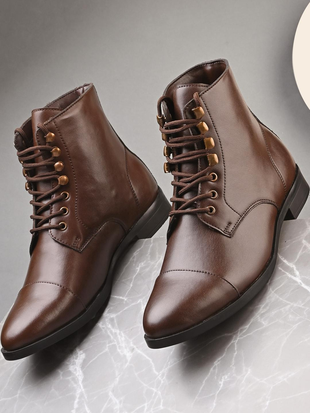 Roadster Men Sleek Luxe Finish Classic Brown Ankle Boots