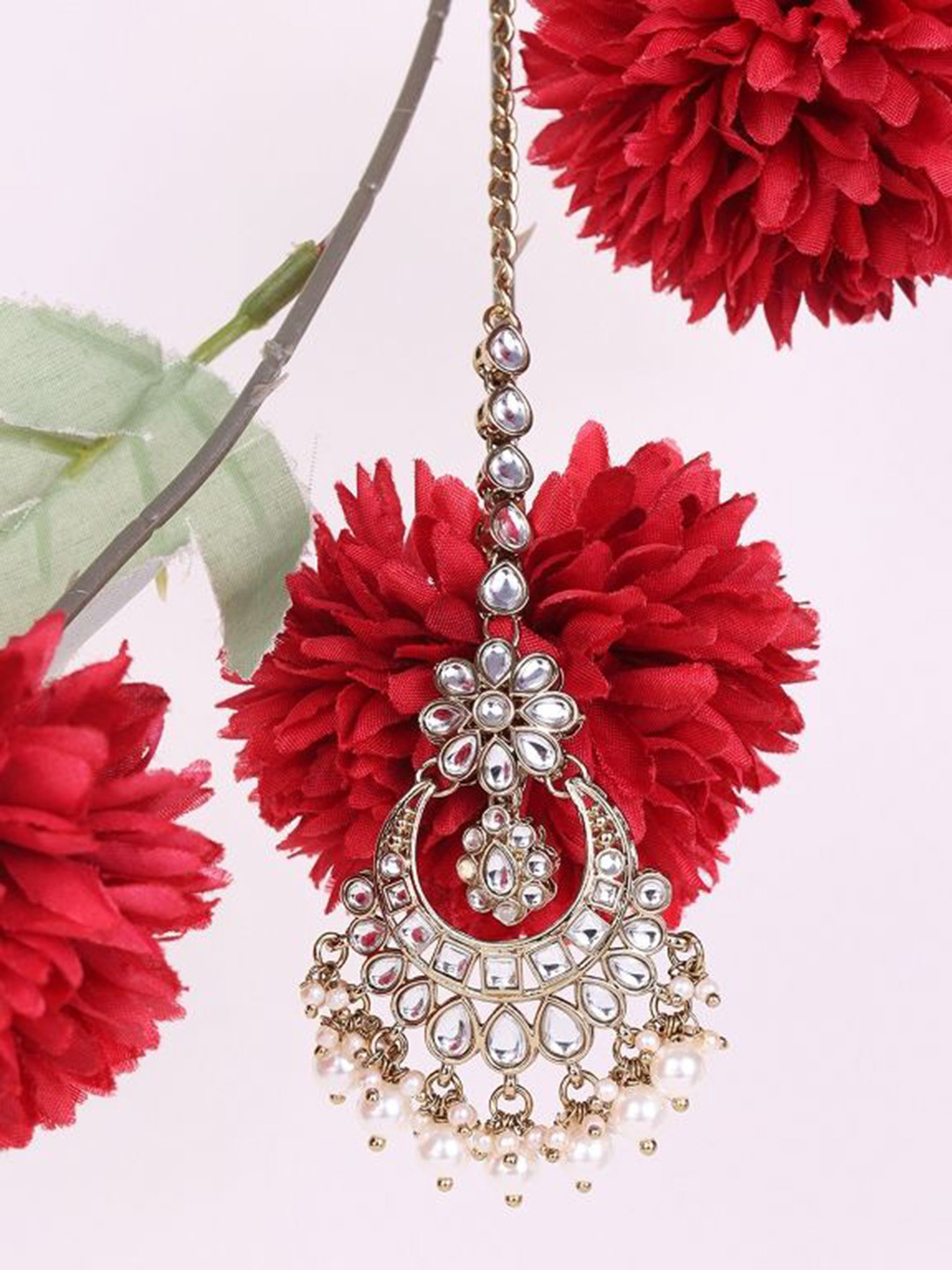 SALONI FASHION JEWELLERY Gold-Plated Crystals Studded Maang Tikka Head Jewellery