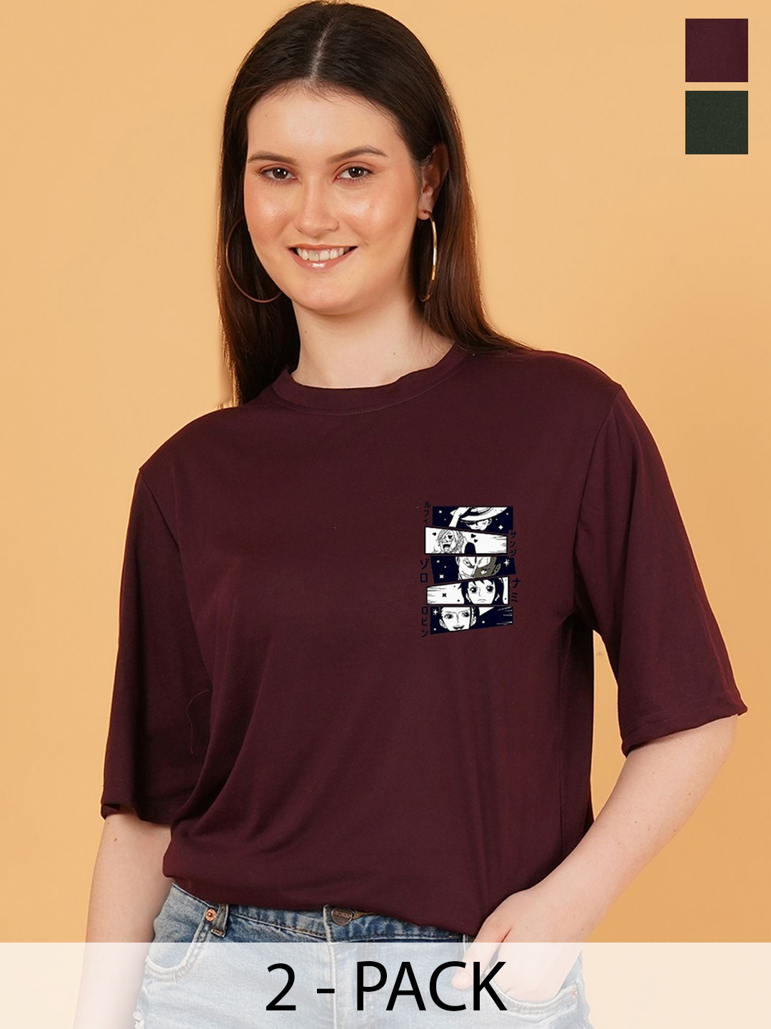 Parona Women Pack of 2 One piece Graphic Printed Round Neck T-shirts