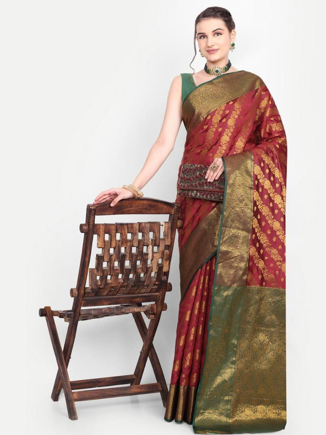 jayant creation Red Art Silk Barasi Sarees