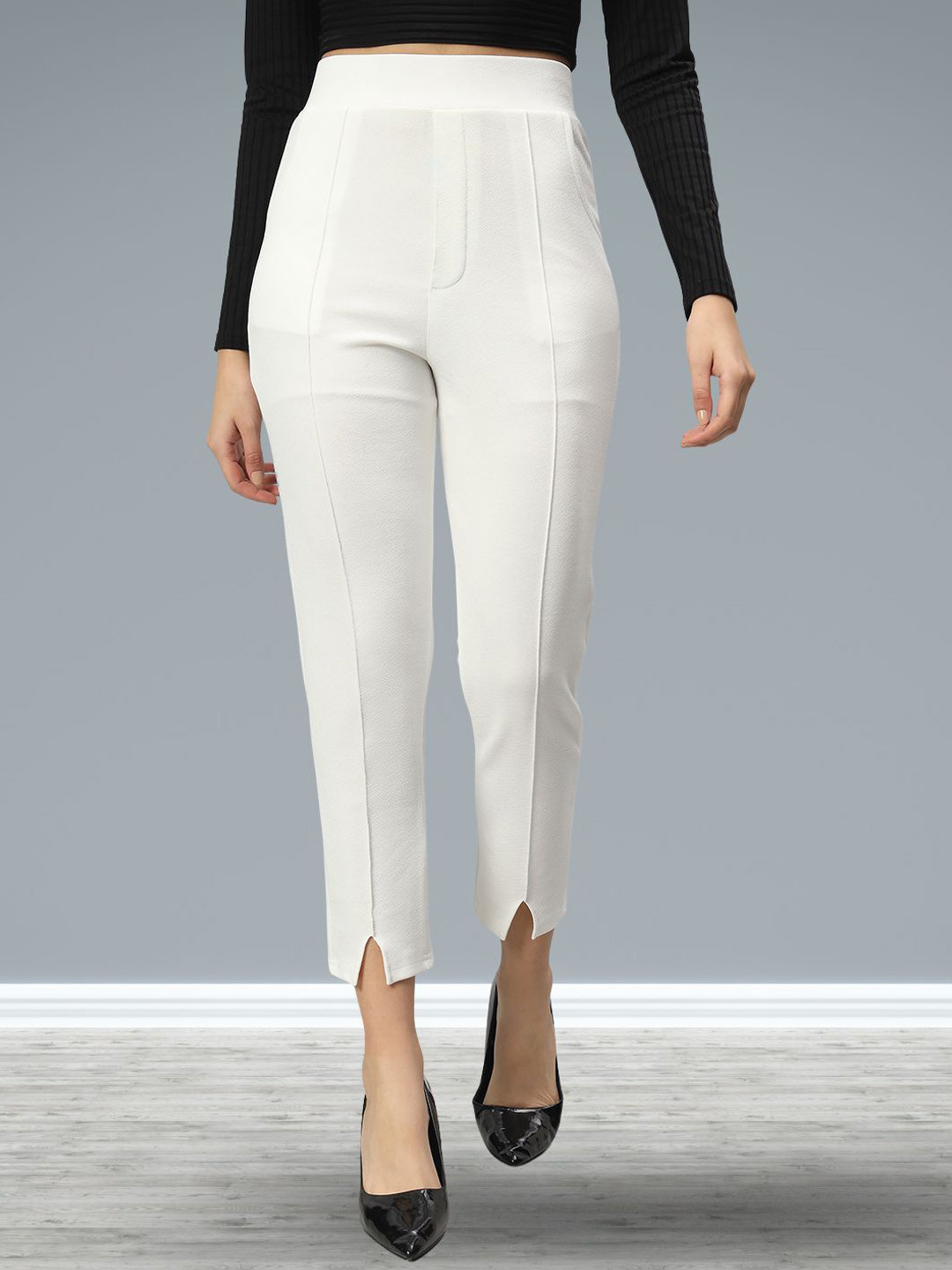 Jinax Women Relaxed Mid-Rise Slits Easy Wash Trousers