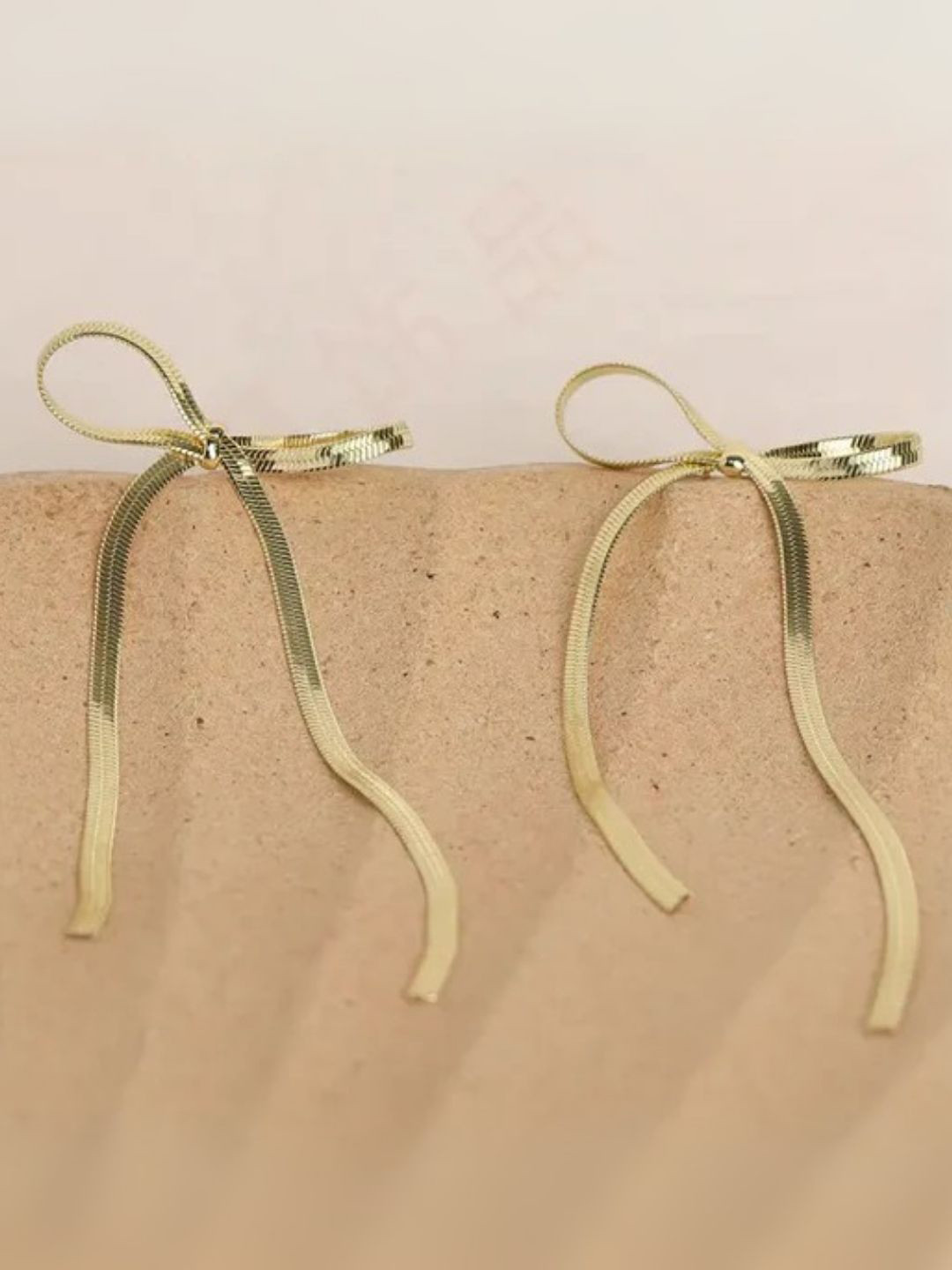 FAB COUTURE Gold-Plated Stainless Steel Contemporary Ribbon Tassle Drop Earrings