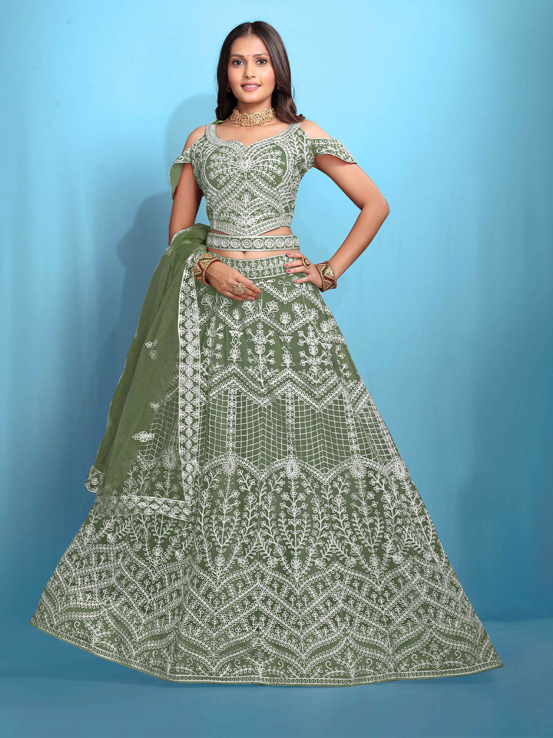 VARNI FABRICS Embroidere Semi-Stitched Lehenga & Unstitched Blouse With Dupatta