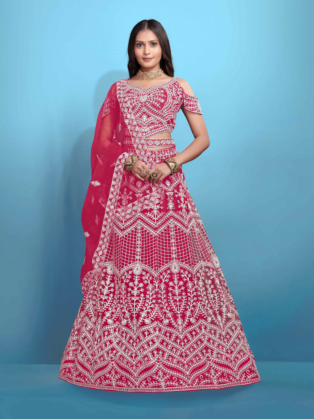 VARNI FABRICS Embroidered Semi-Stitched Lehenga & Unstitched Blouse With Dupatta