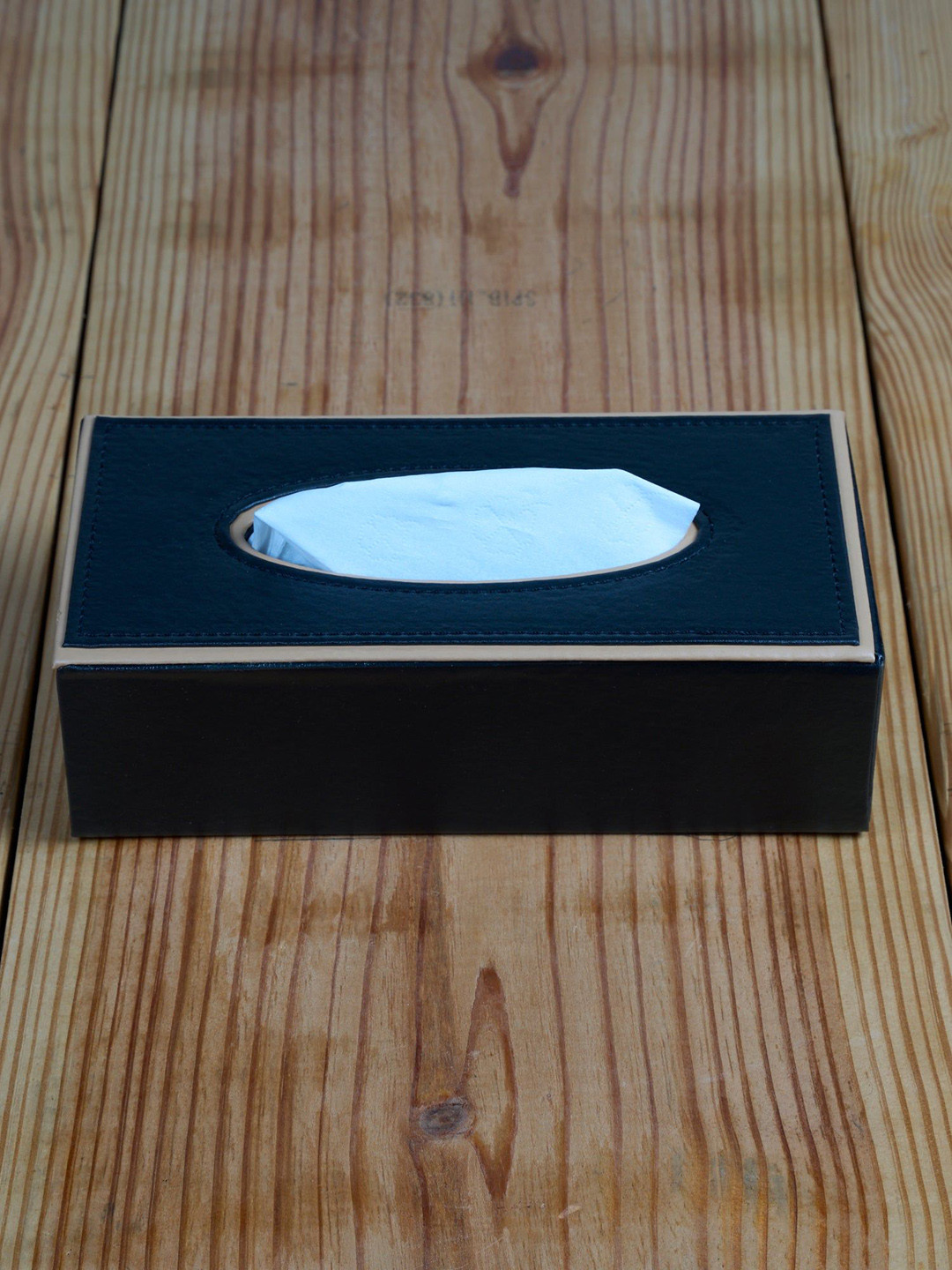 Kookee Black & Blue Leather Tissue Holder