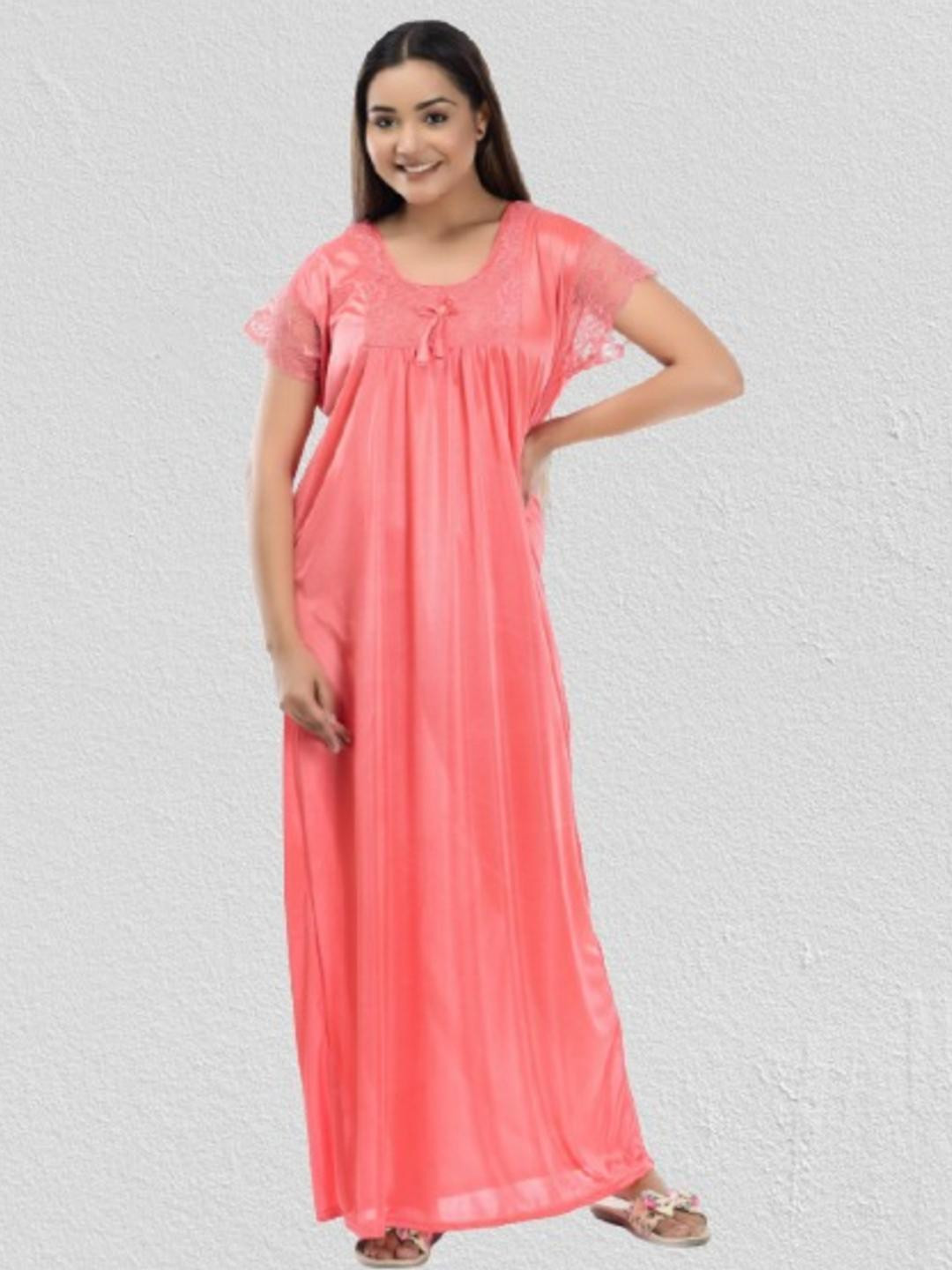 RajeRaj Women Peach Satin Nightdress