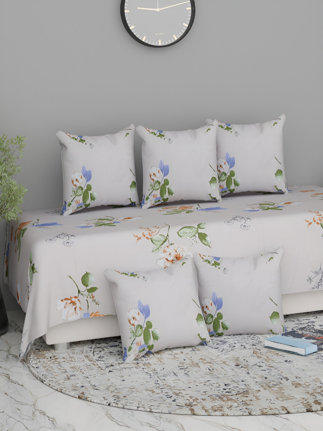 Florida 6 Pieces Floral Printed Microfibre Diwan Set