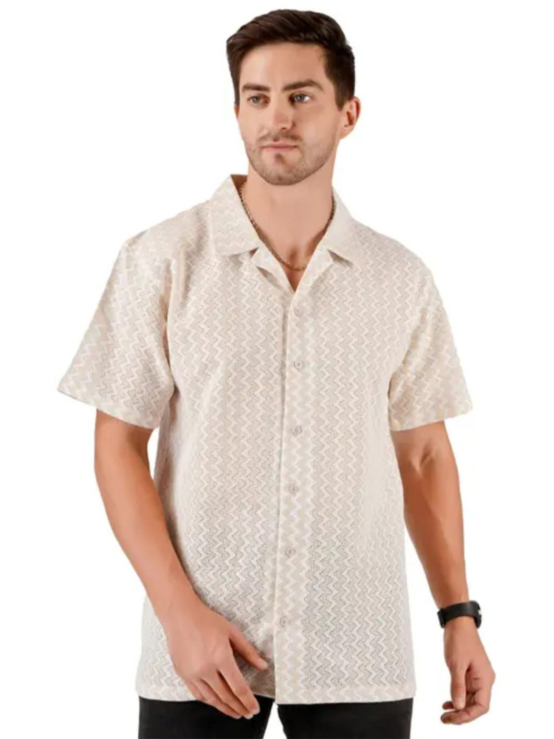 Sarte Collection Men Comfort Fit Textured Cuban Collar Cotton Casual Shirt