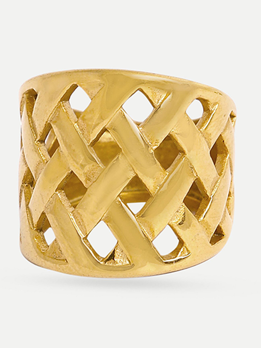 OUZEL 18KT Gold Plated Stainless Steel Basket Weave Finger Ring