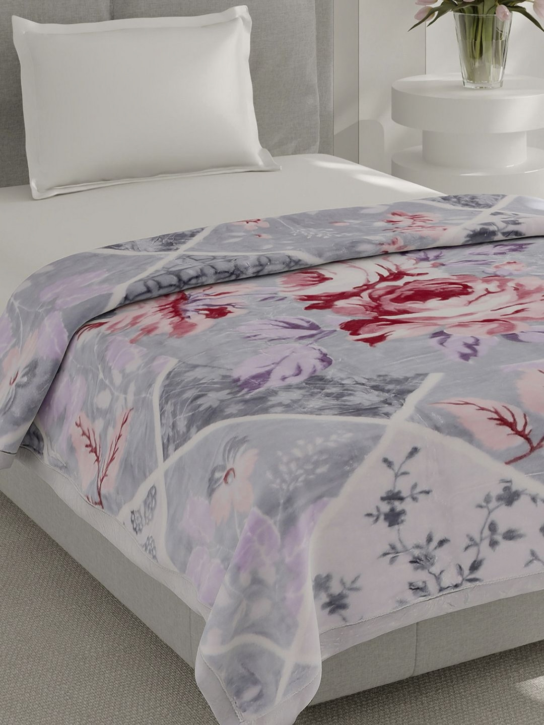 Monte Carlo Grey & Pink Heavy Winter 895 GSM Single Bed Blanket